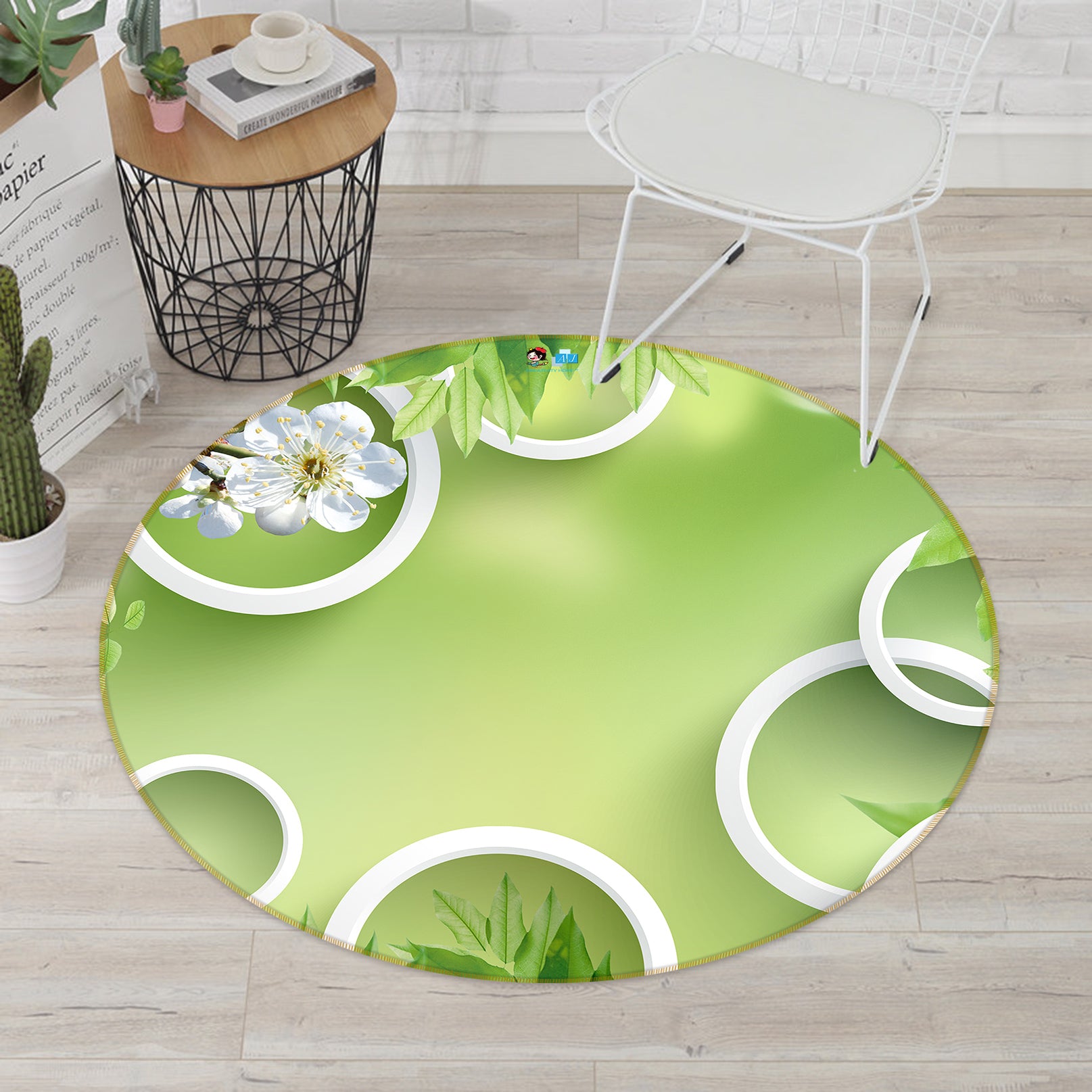 3D Flower Circle 72247 Round Non Slip Rug Mat