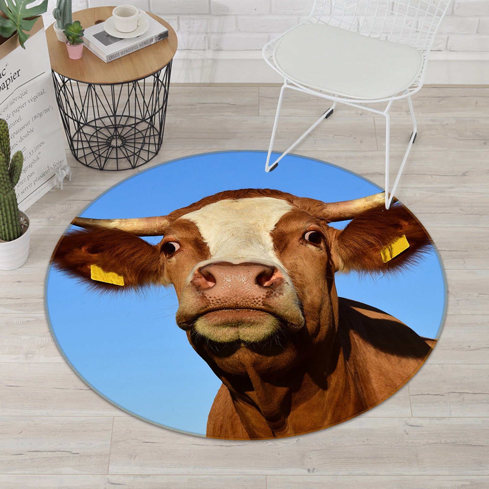 3D Cows 82206 Animal Round Non Slip Rug Mat