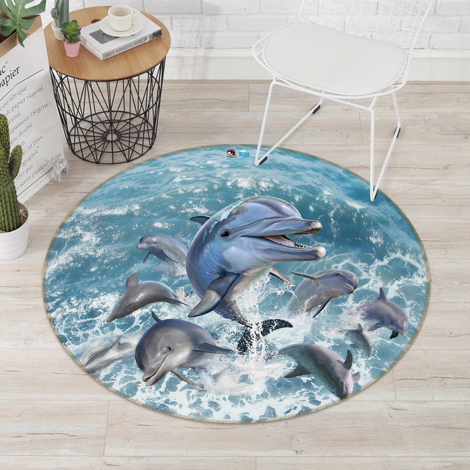3D Dinosaur Jumping 83125 Jerry LoFaro Rug Round Non Slip Rug Mat