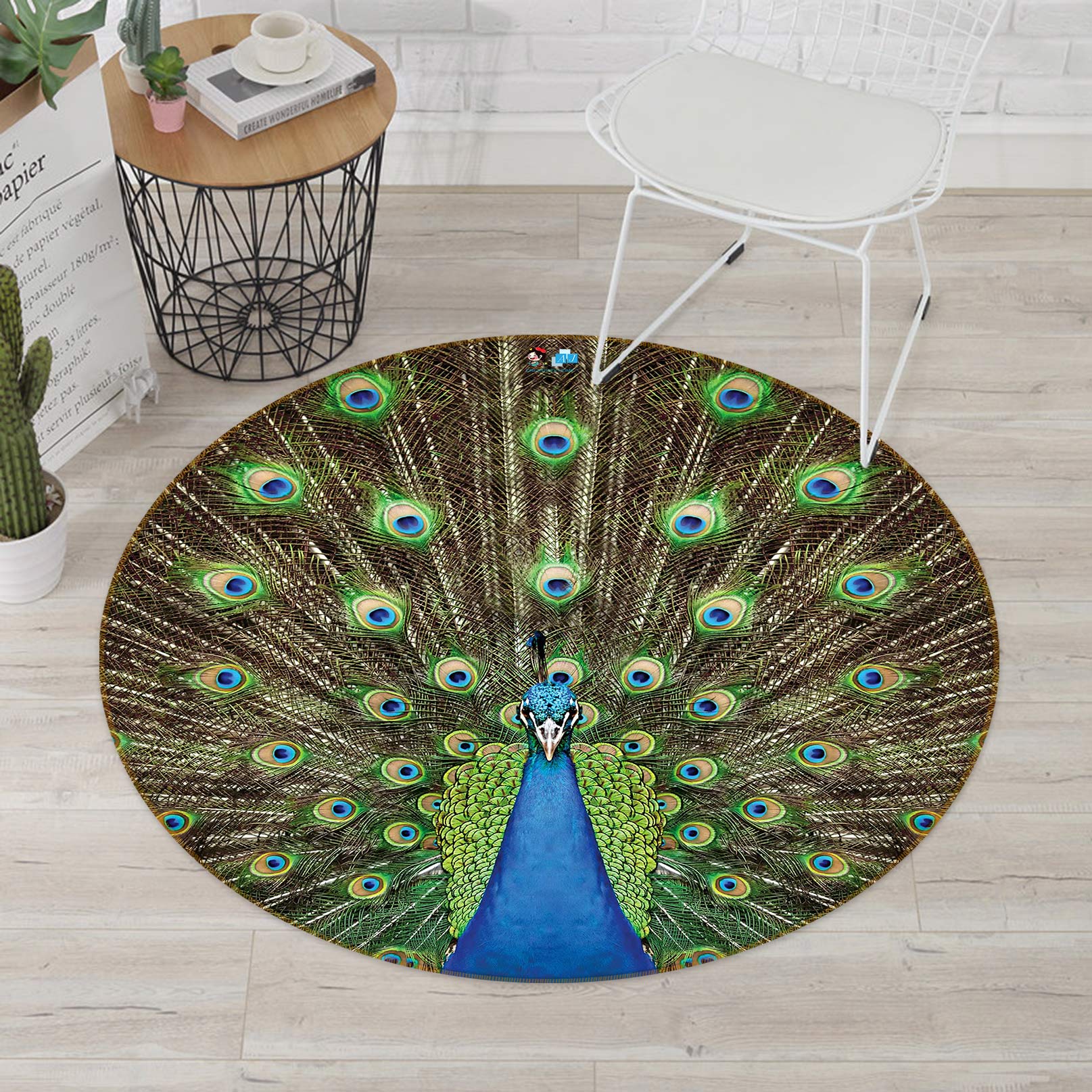 3D Peacock 81187 Round Non Slip Rug Mat