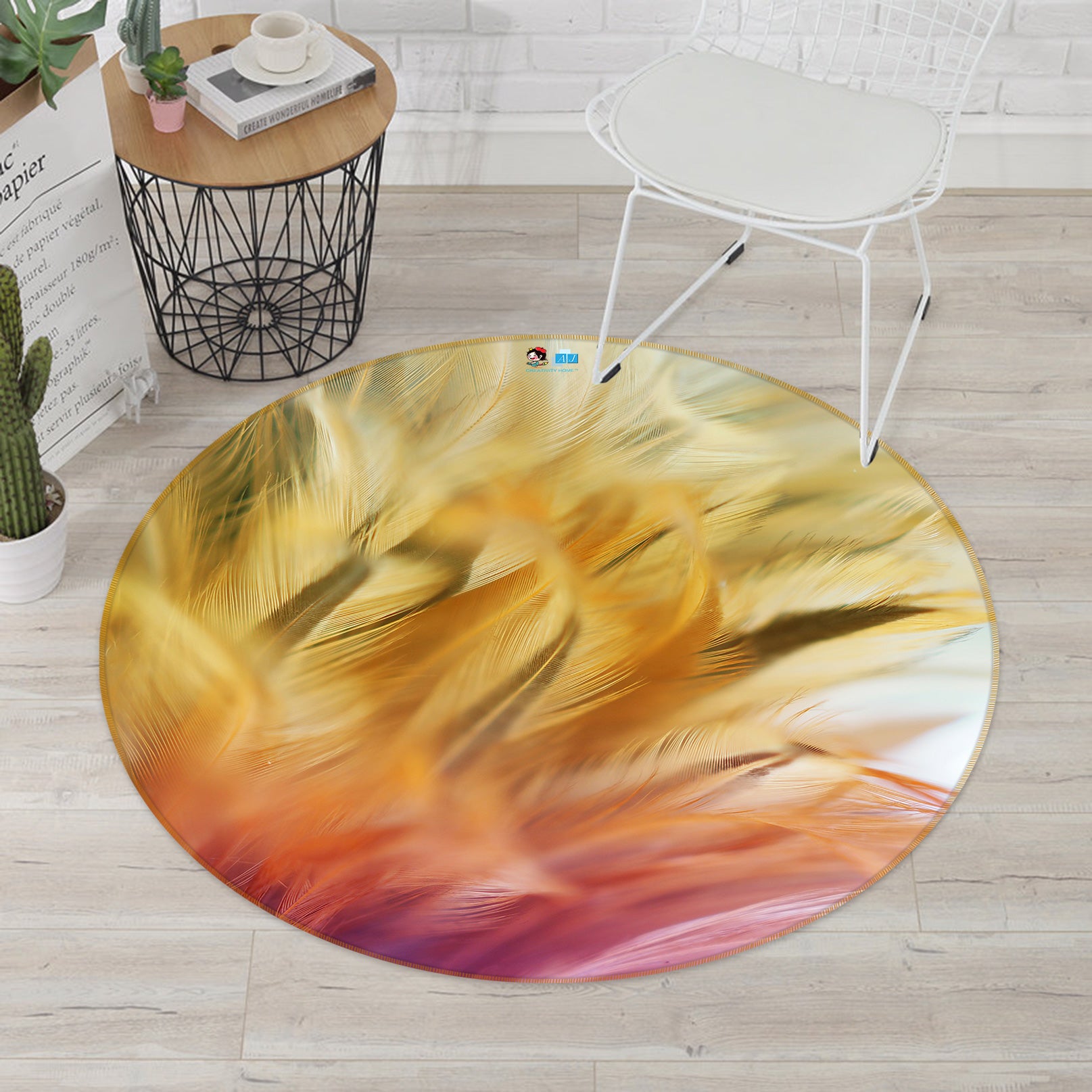 3D Feather Leaves 81214 Round Non Slip Rug Mat