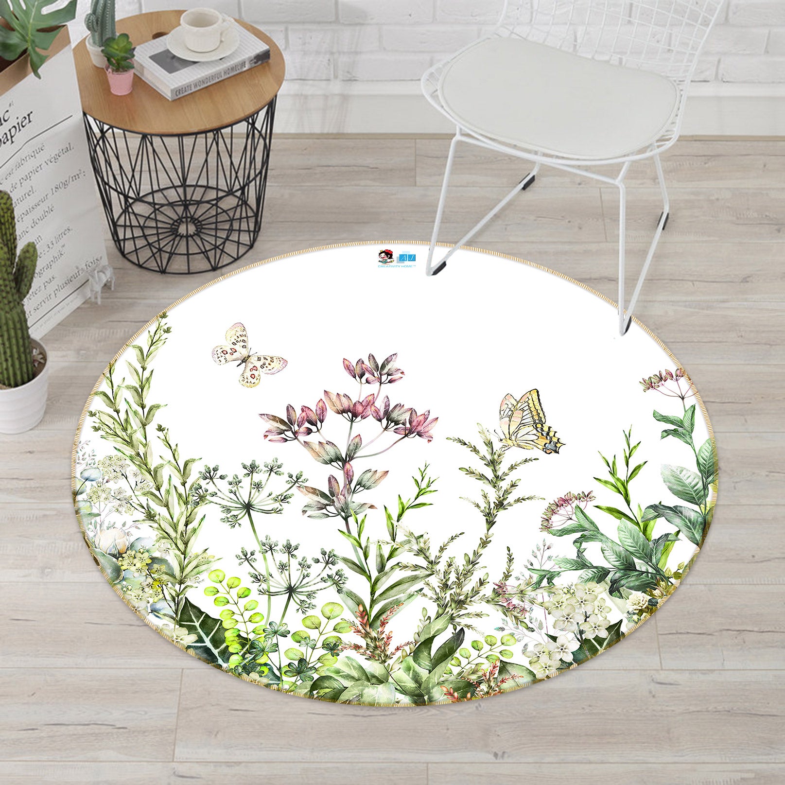3D Hand Painted Flower Bush 80232 Round Non Slip Rug Mat