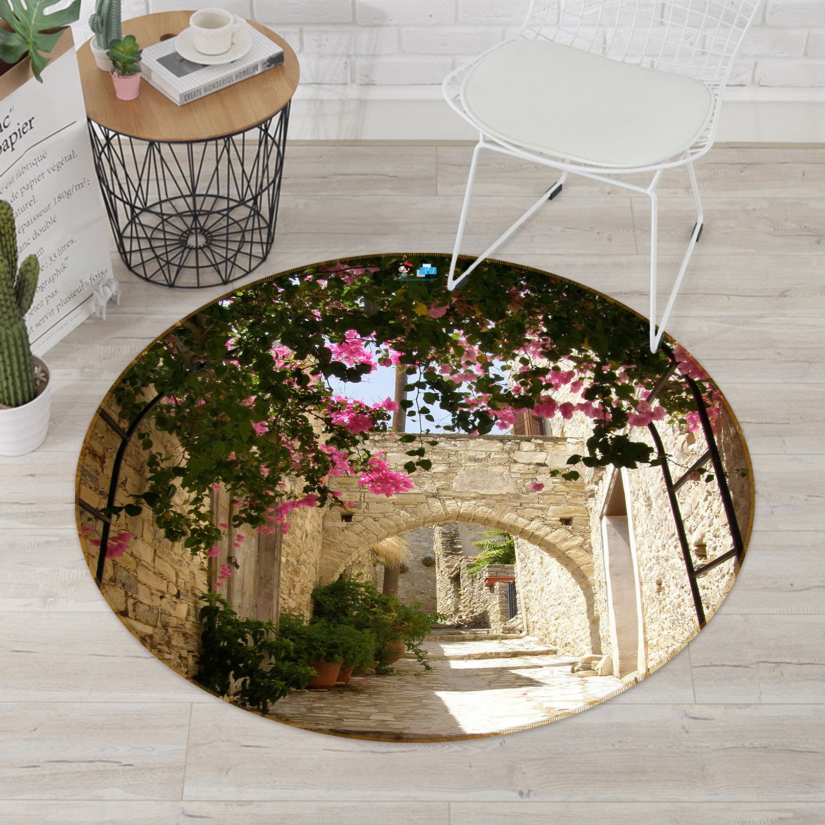 3D Arch Flower Vine 80204 Round Non Slip Rug Mat
