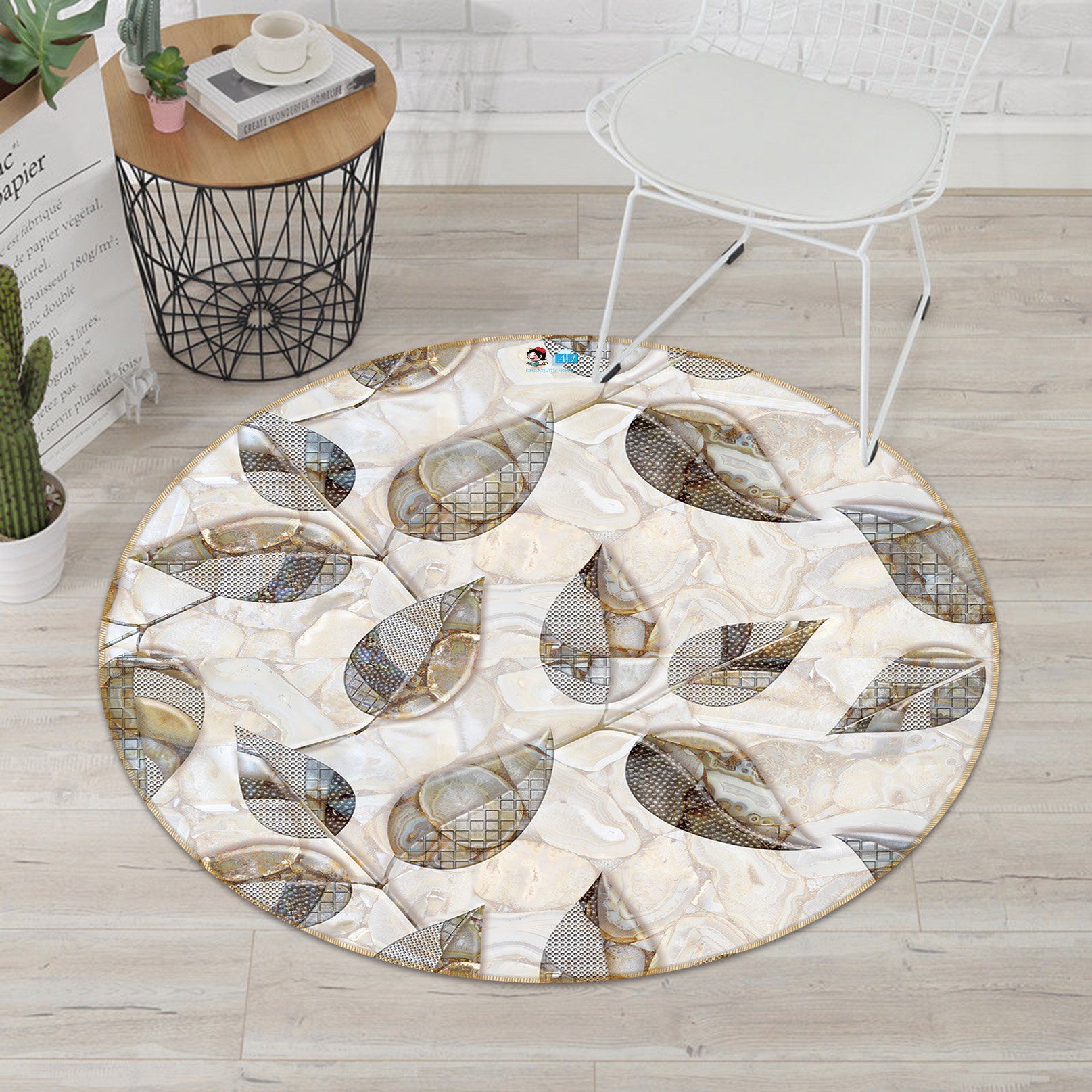 3D Grey Leaves 3582 Round Non Slip Rug Mat Mat AJ Creativity Home 