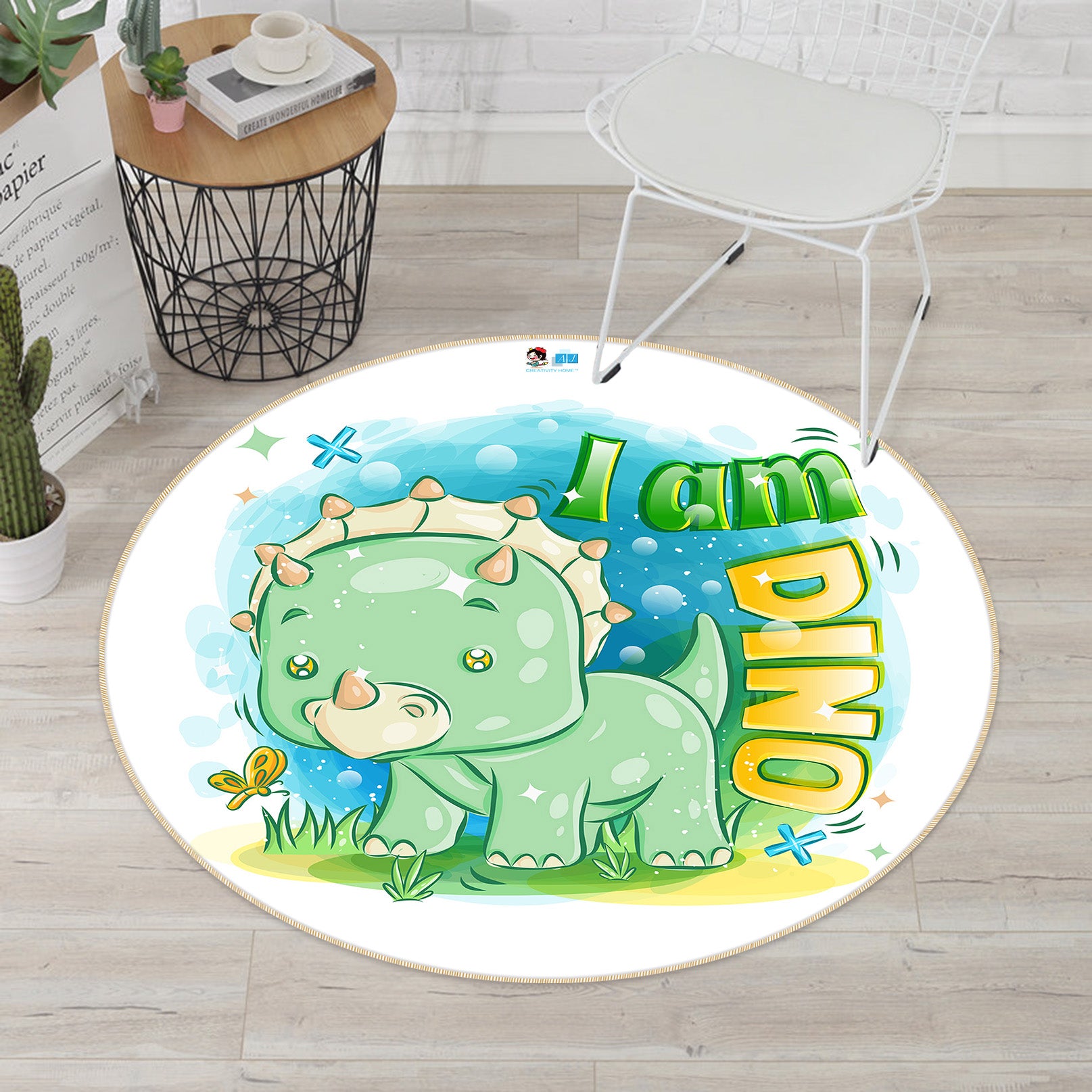 3D Cartoon Dinosaur 74266 Round Non Slip Rug Mat