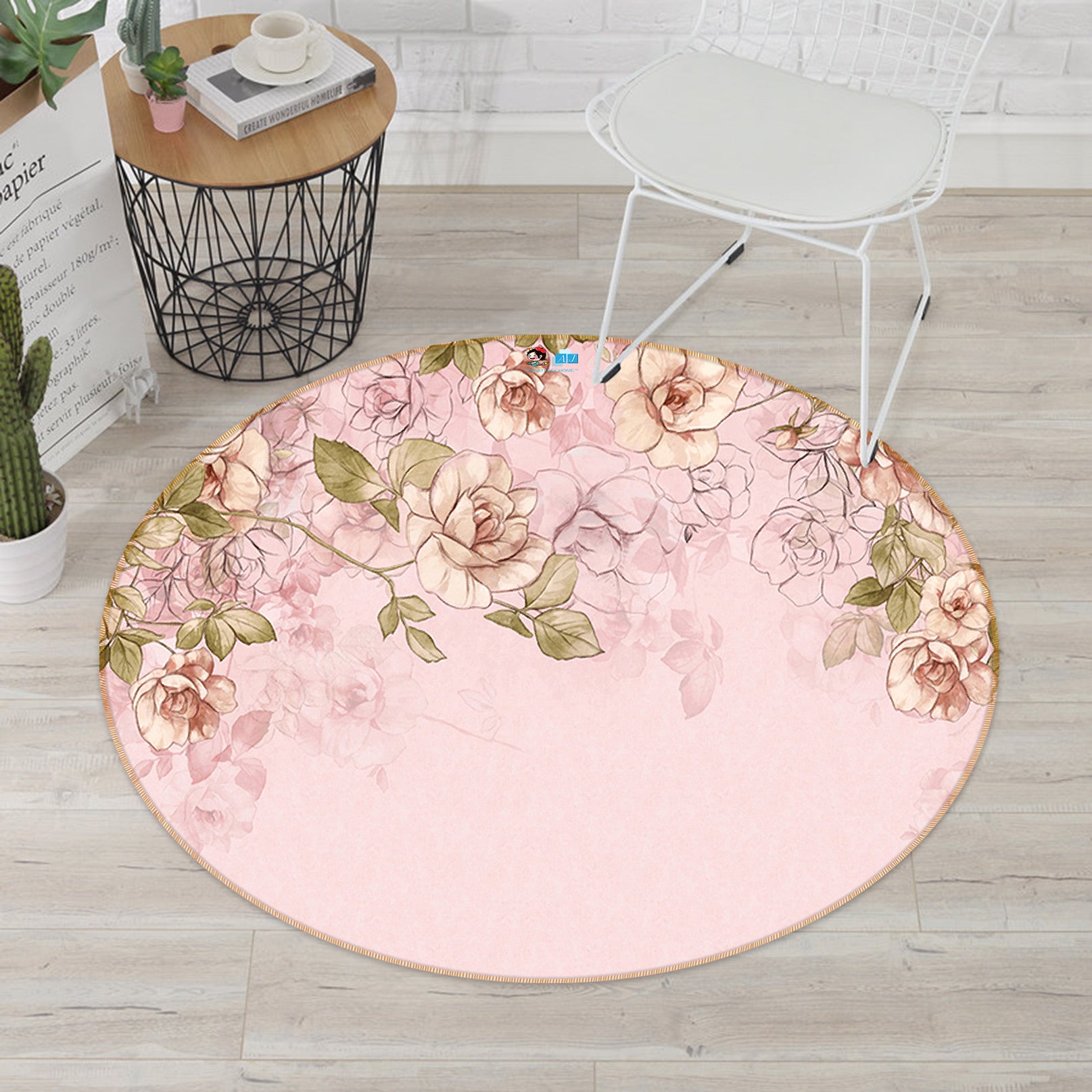 3D Pink Flowers 80255 Round Non Slip Rug Mat