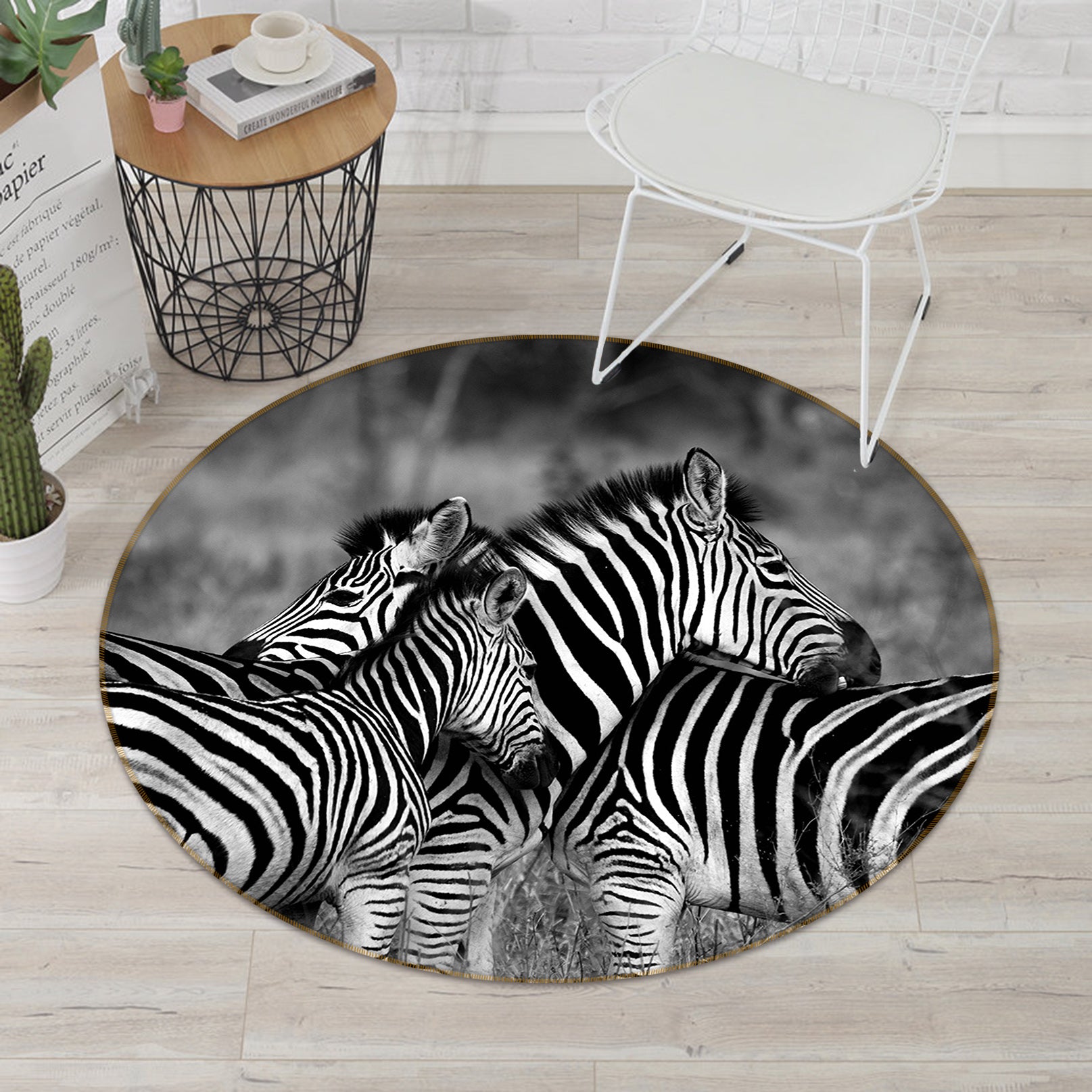 3D Zebra 82291 Animal Round Non Slip Rug Mat
