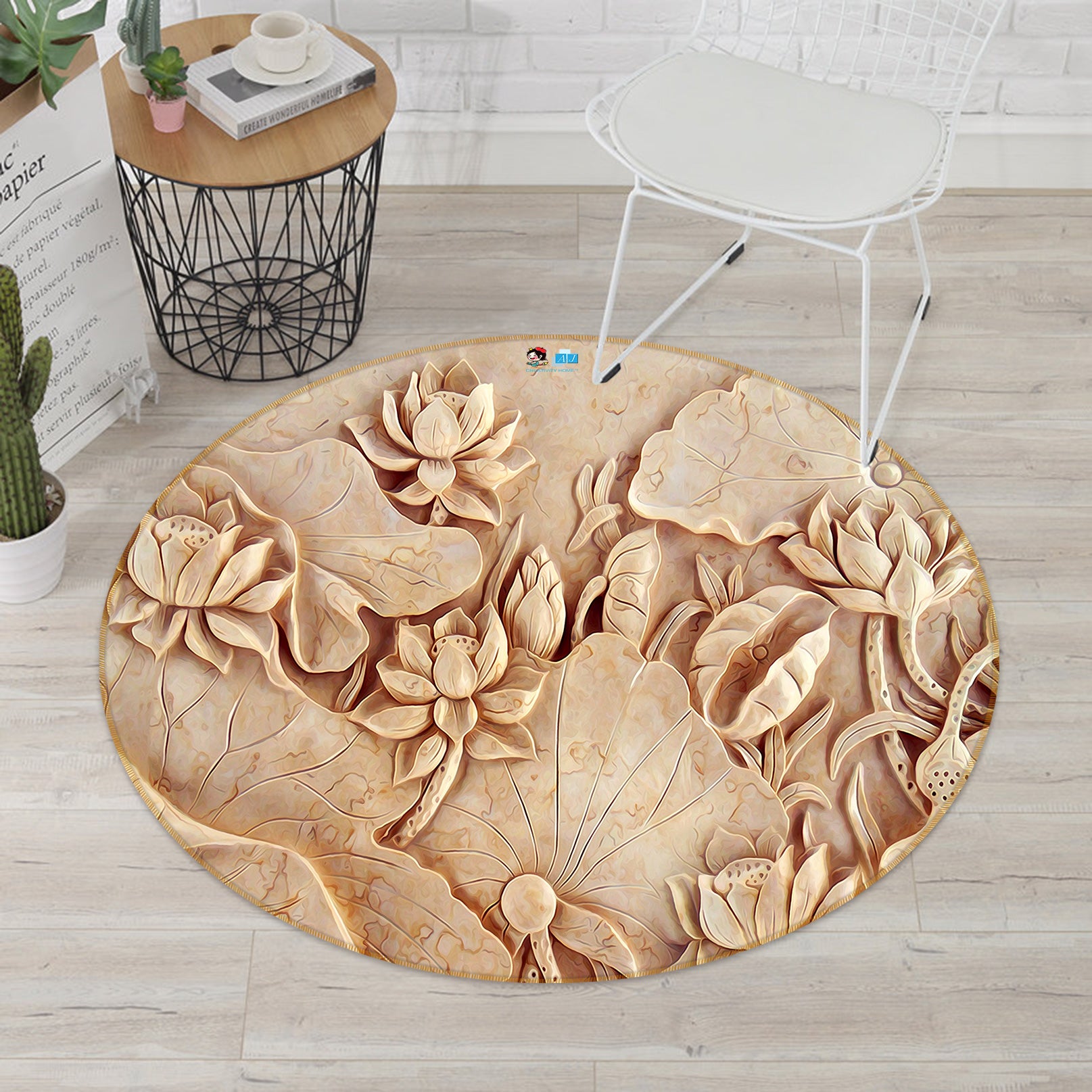 3D Relief Lotus 72216 Round Non Slip Rug Mat