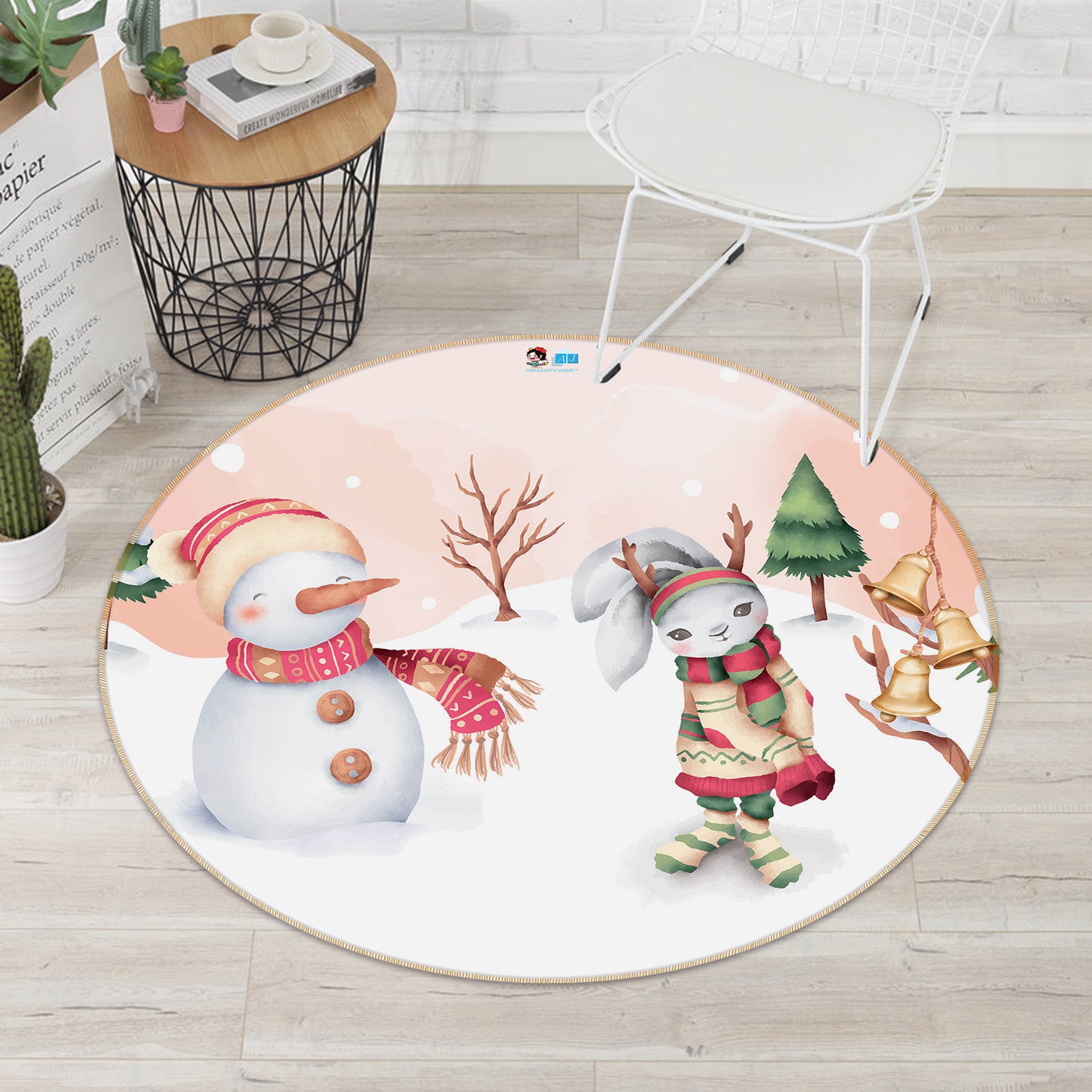 3D Snowman 75044 Round Non Slip Rug Mat
