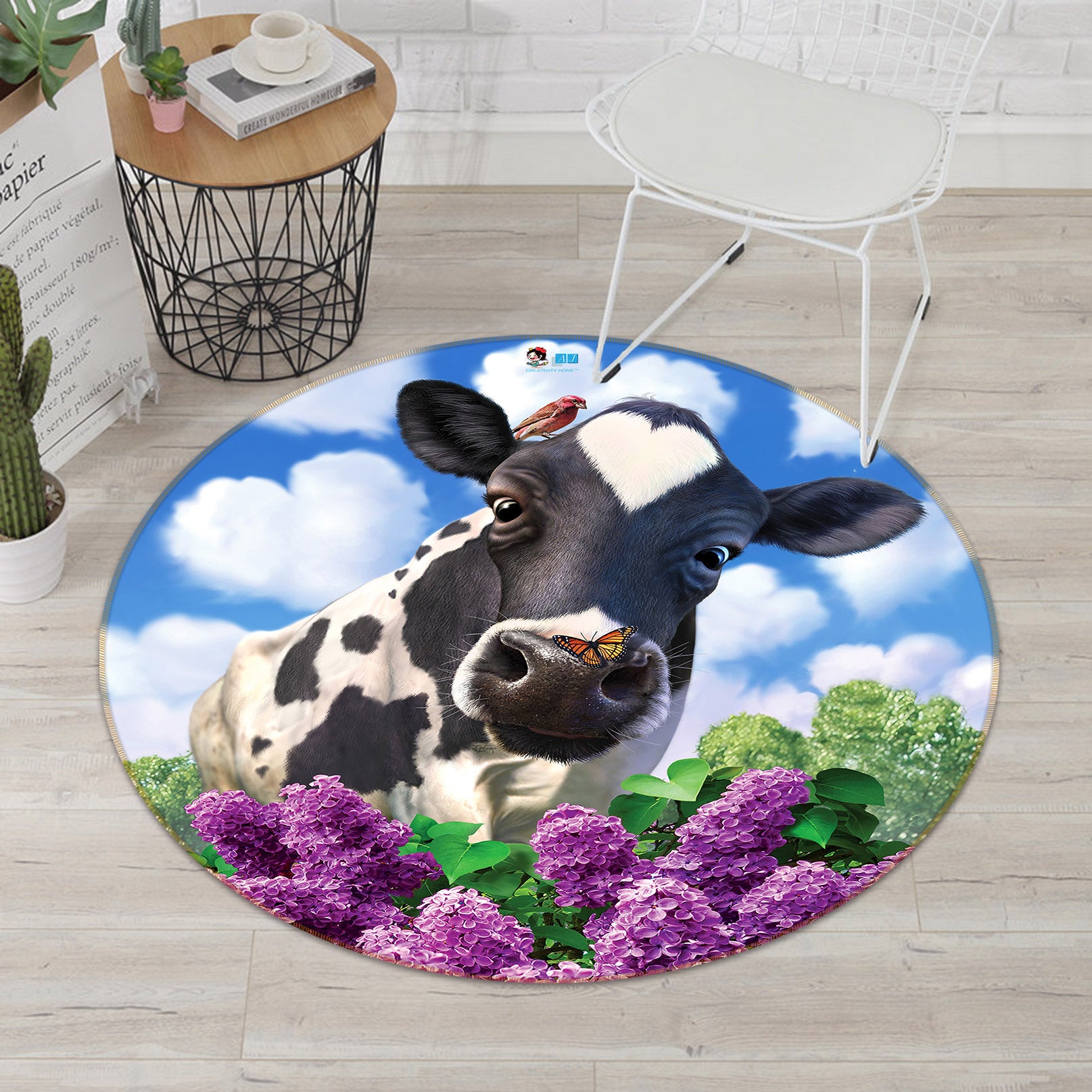 3D Cows 85125 Jerry LoFaro Rug Round Non Slip Rug Mat