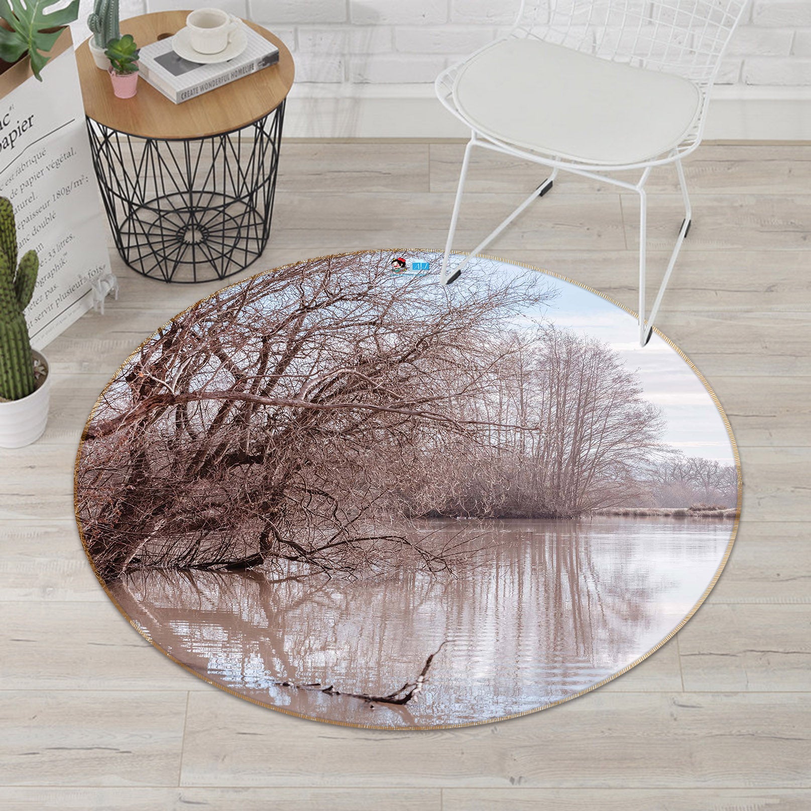 3D Bough Lake 7337 Assaf Frank Rug Round Non Slip Rug Mat
