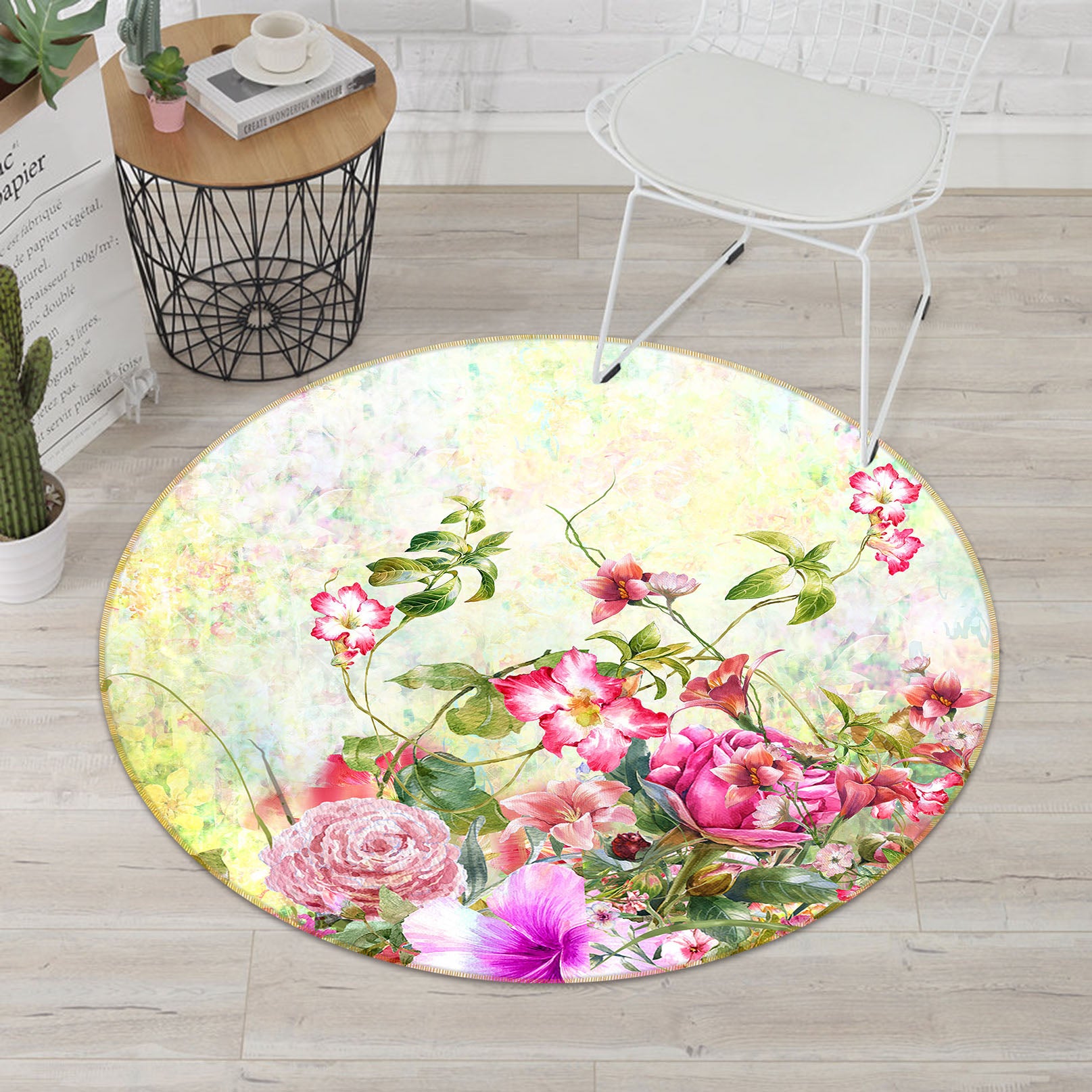 3D Flower Bush Butterfly 71240 Round Non Slip Rug Mat