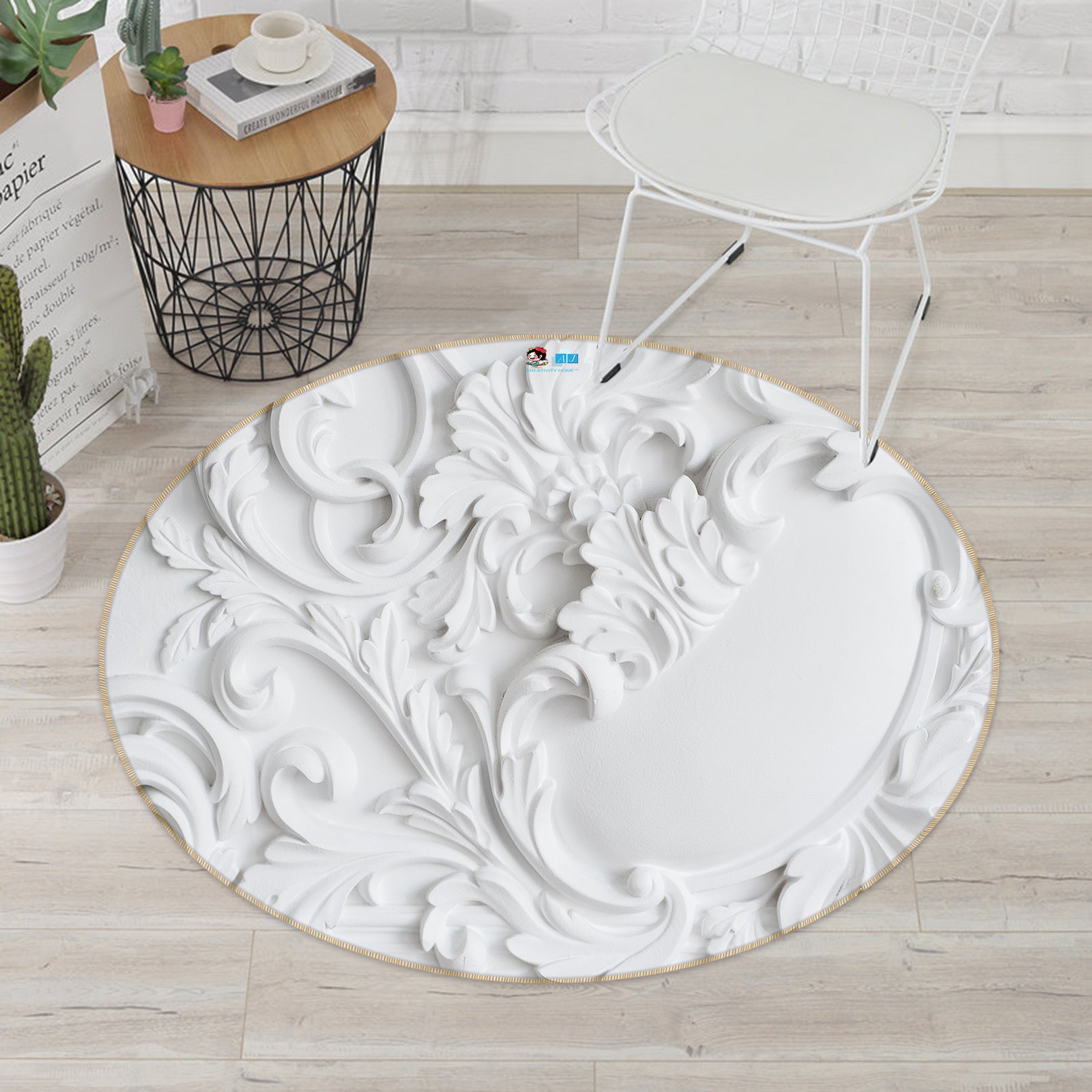 3D Stone Carving Pattern 80236 Round Non Slip Rug Mat