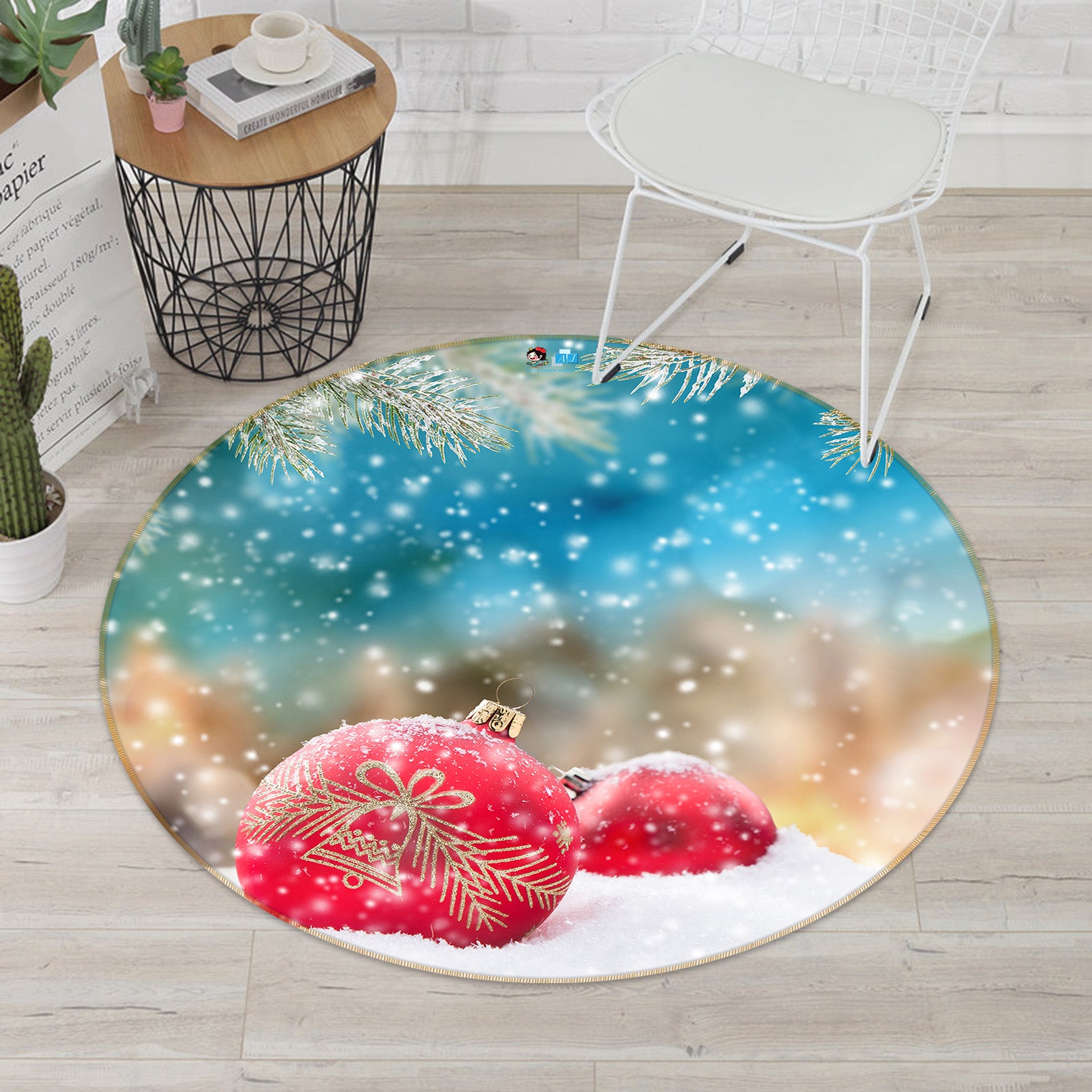 3D Red Ball 54142 Christmas Round Non Slip Rug Mat Xmas
