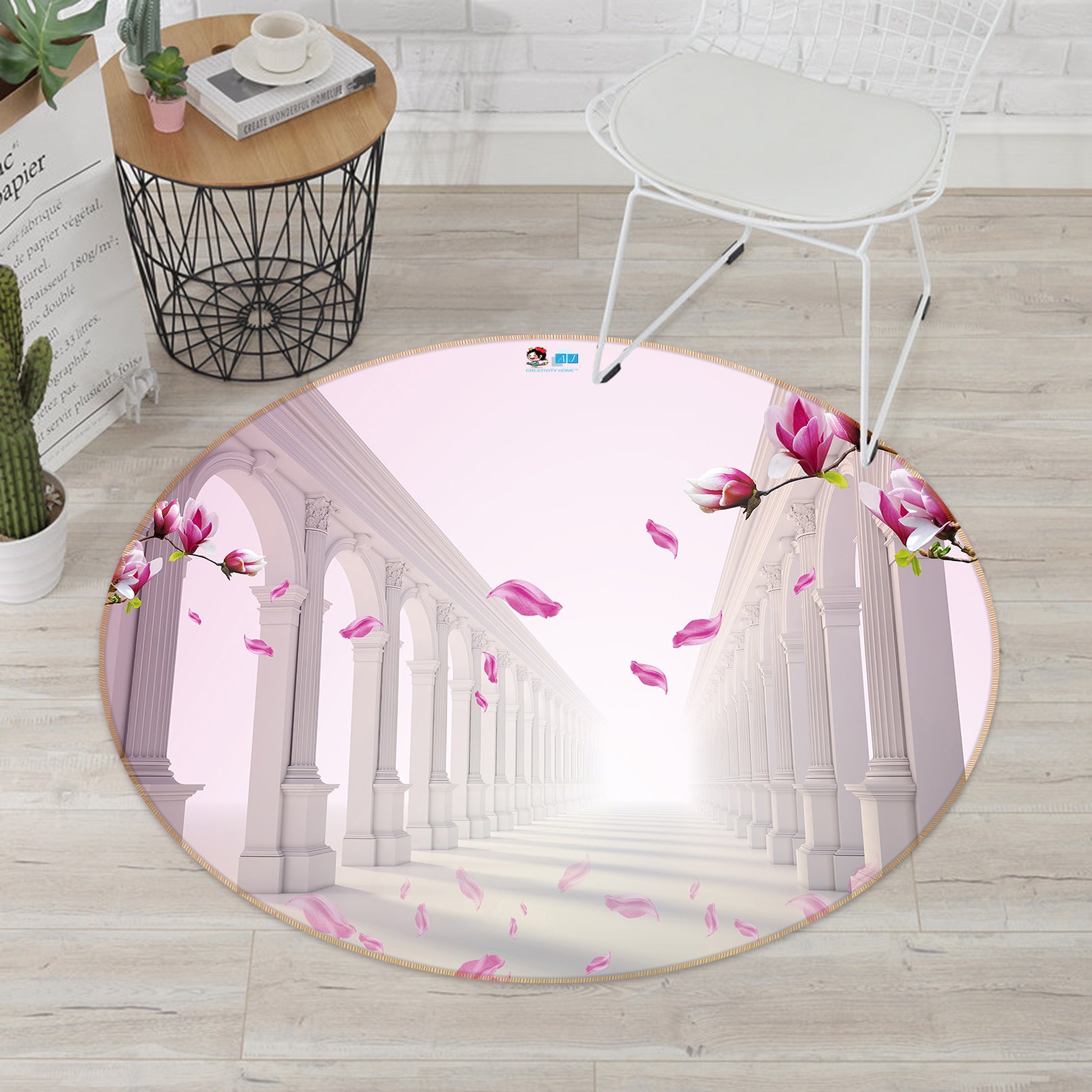 3D Roman Column Petal 72246 Round Non Slip Rug Mat