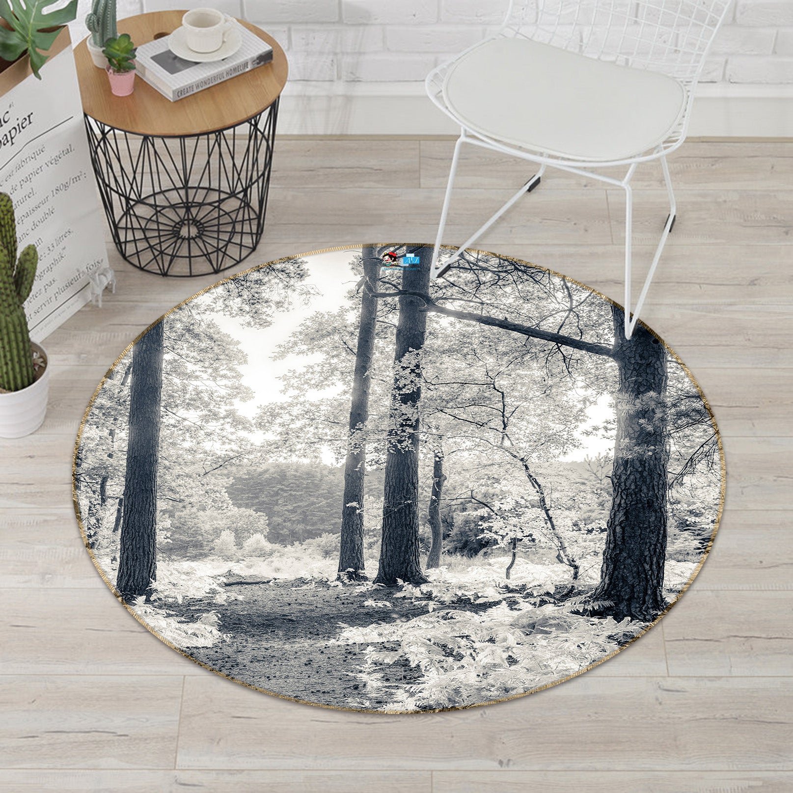 3D White Leaf 7411 Assaf Frank Rug Round Non Slip Rug Mat