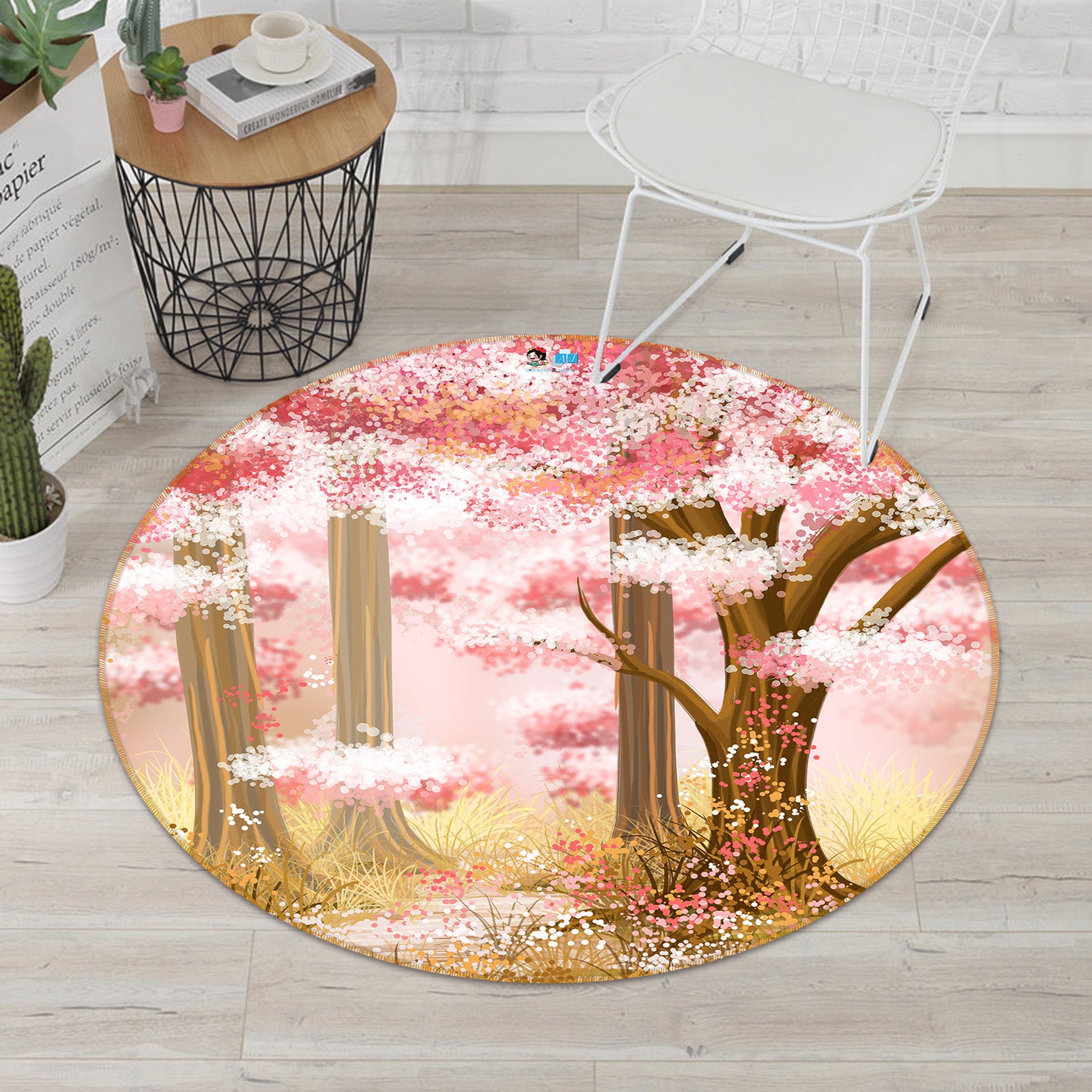 3D Cherry Tree 81024 Round Non Slip Rug Mat