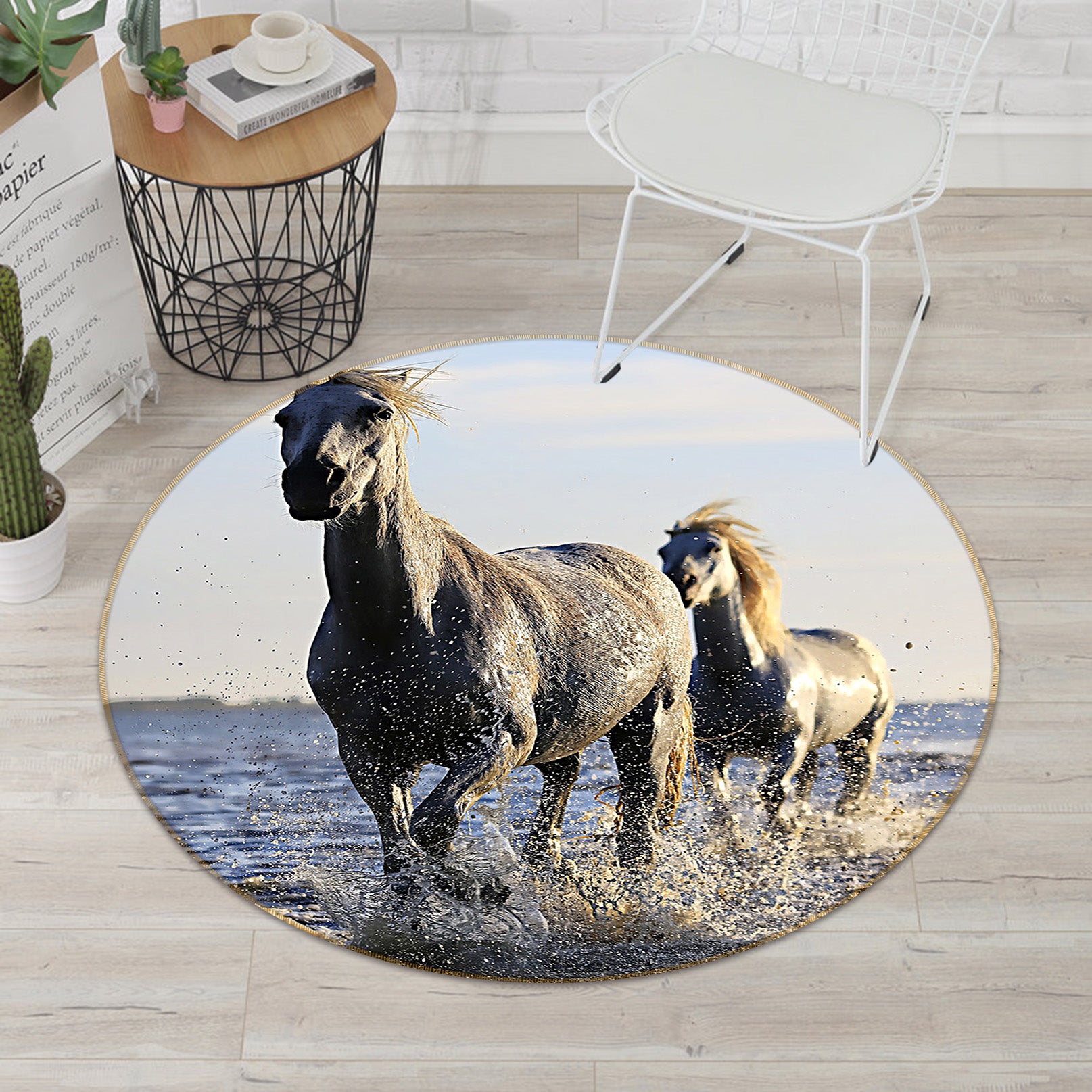 3D Horse 82235 Animal Round Non Slip Rug Mat