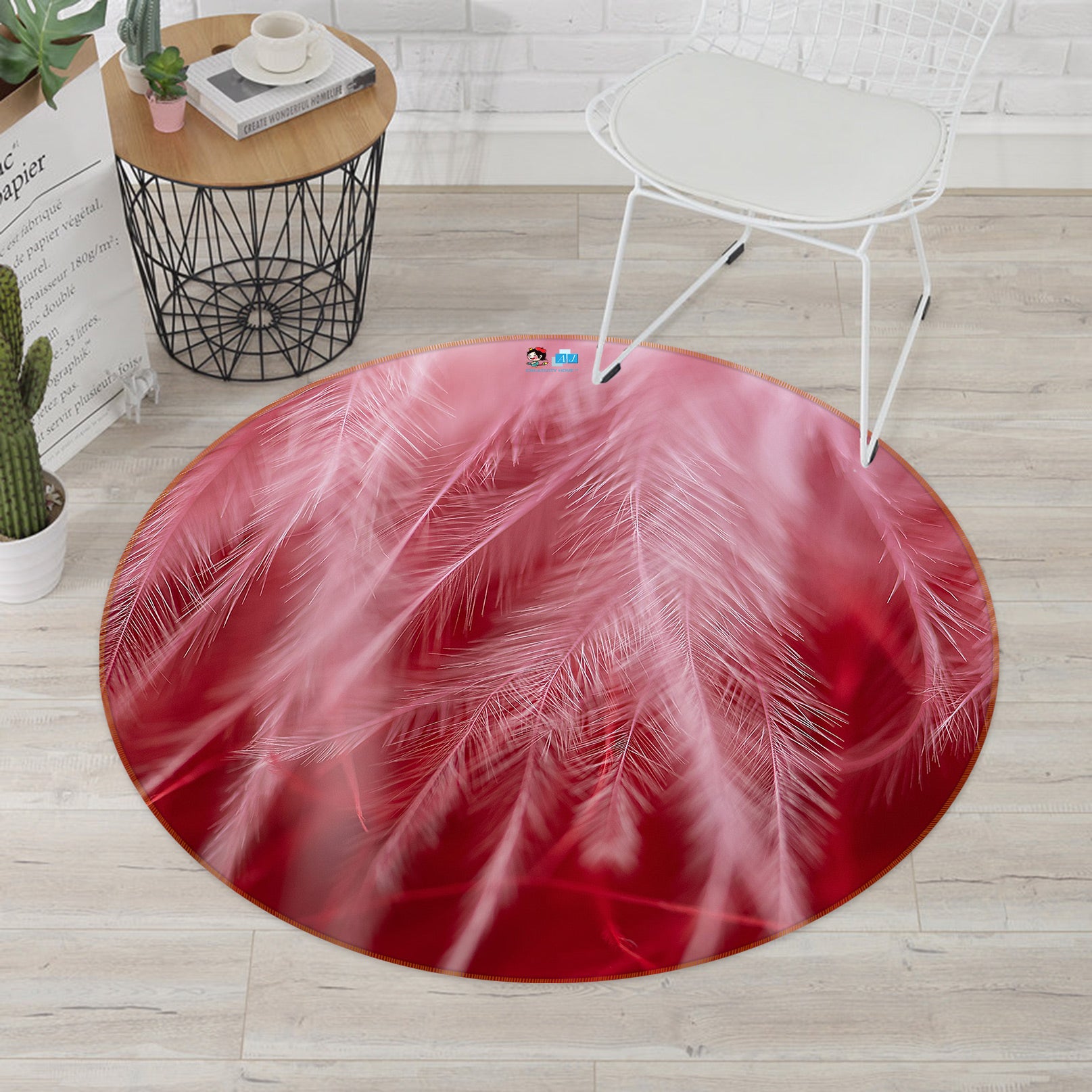 3D Red Feather 81200 Round Non Slip Rug Mat