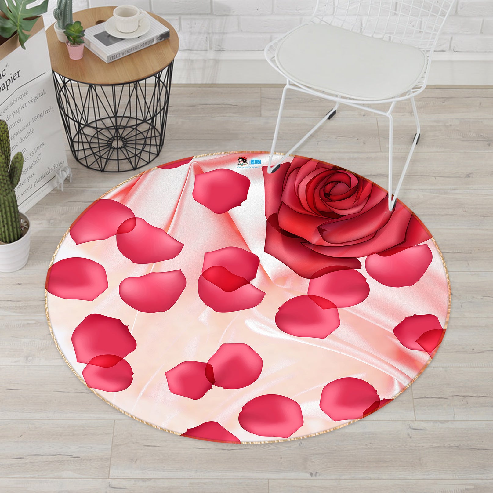 3D Rose Petals 80256 Round Non Slip Rug Mat