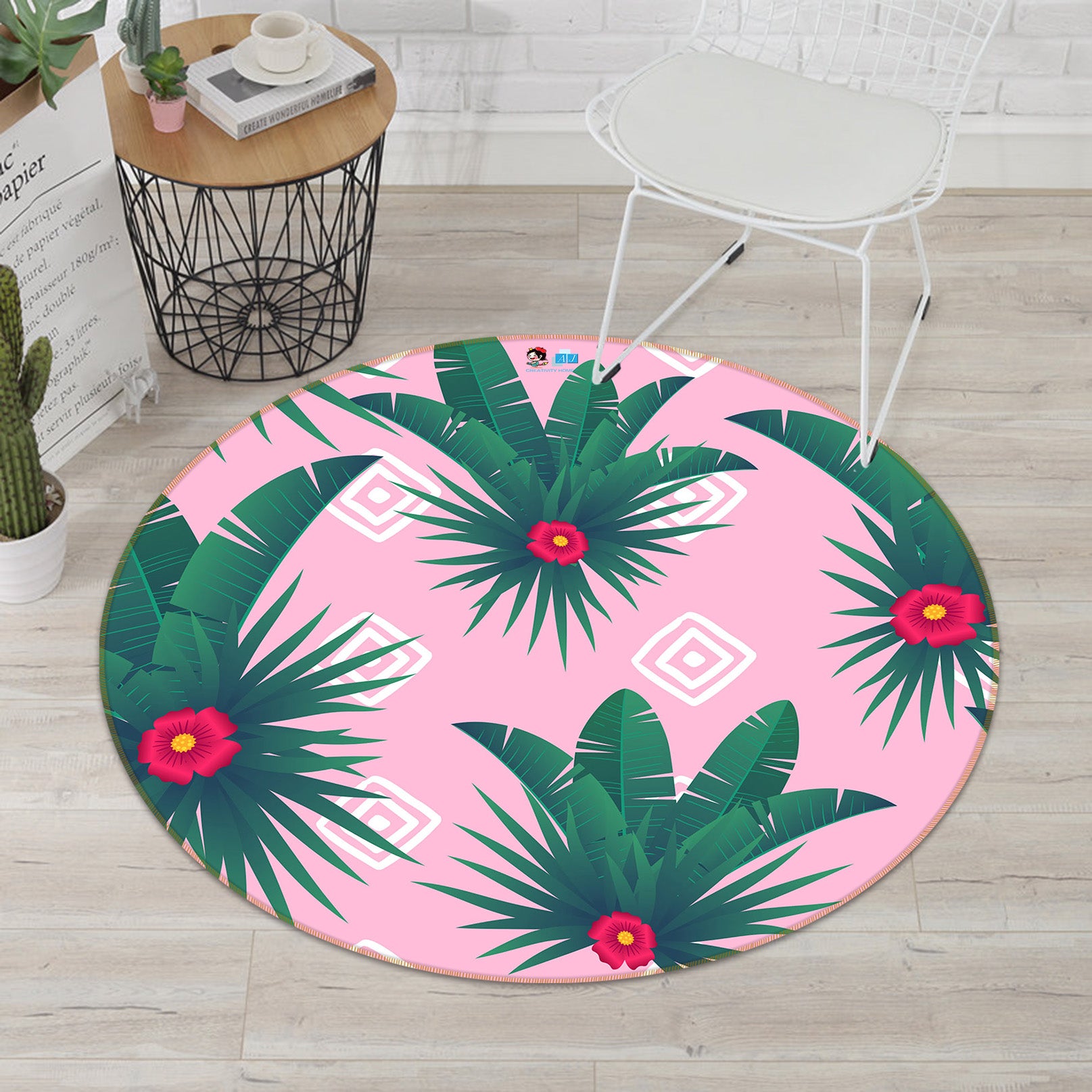 3D Leaf Pattern 71289 Round Non Slip Rug Mat