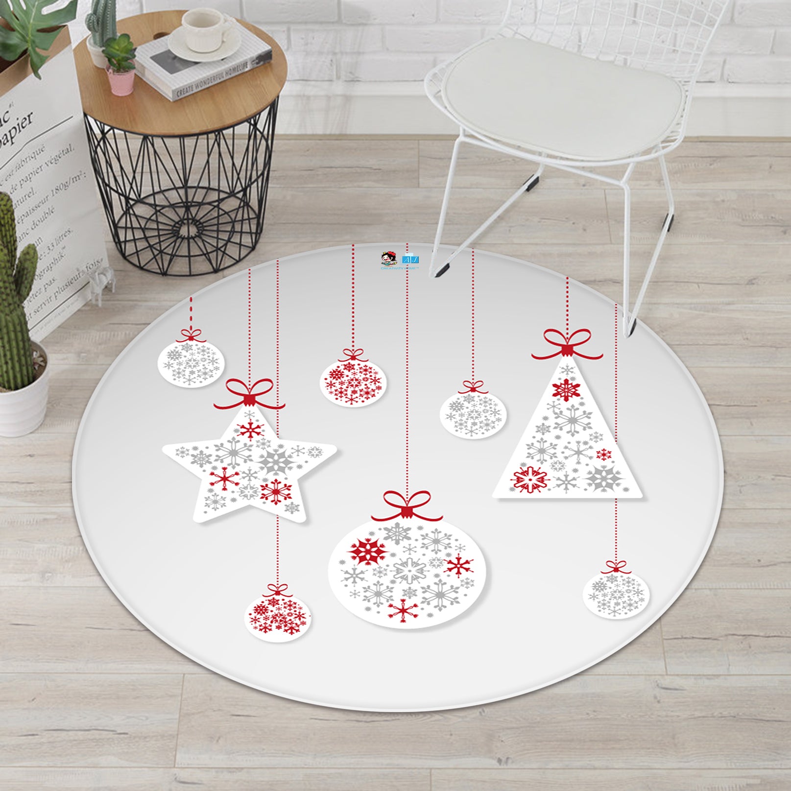 3D Five-Pointed Star Round Triangle 65225 Christmas Round Non Slip Rug Mat Xmas
