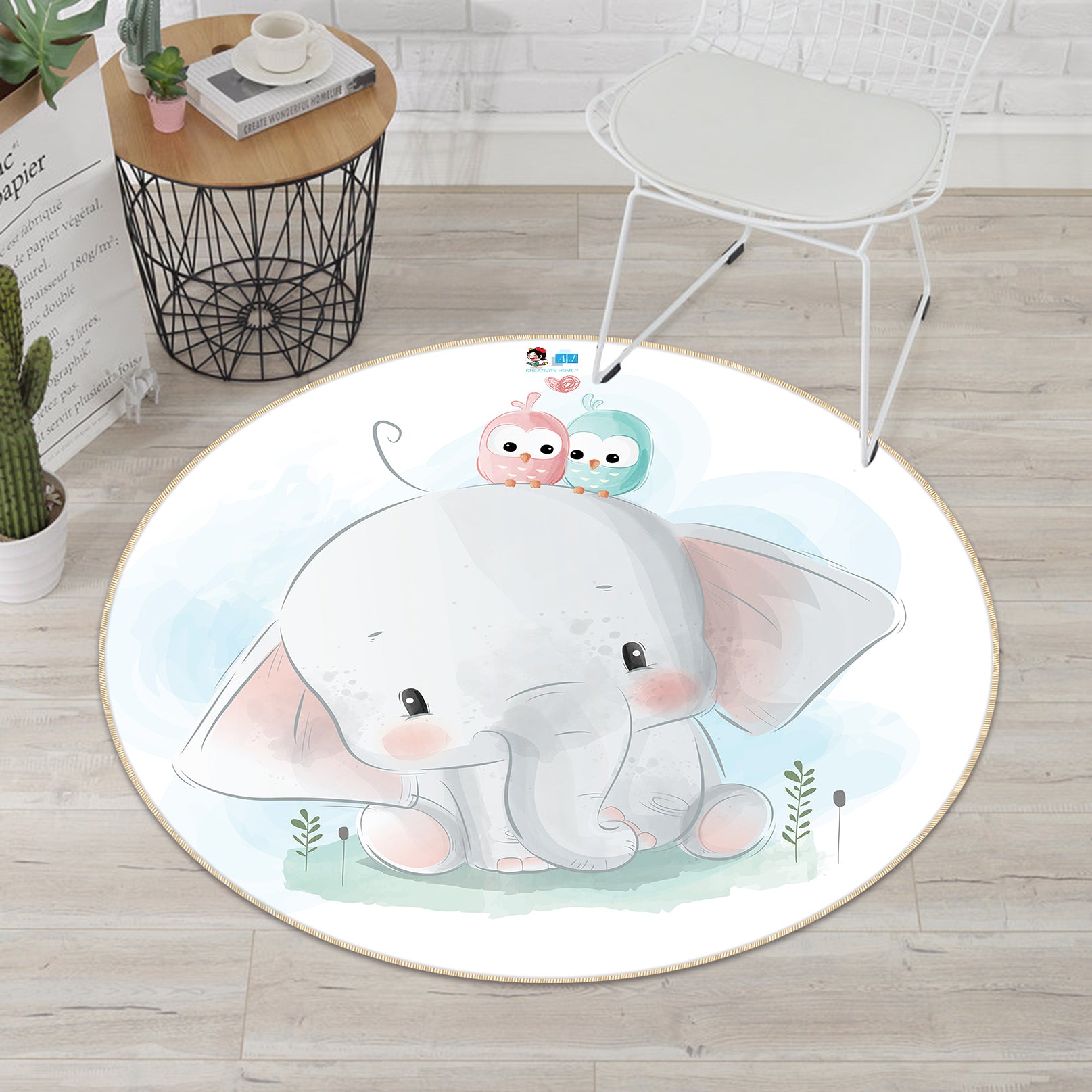 3D Elephant 74255 Round Non Slip Rug Mat
