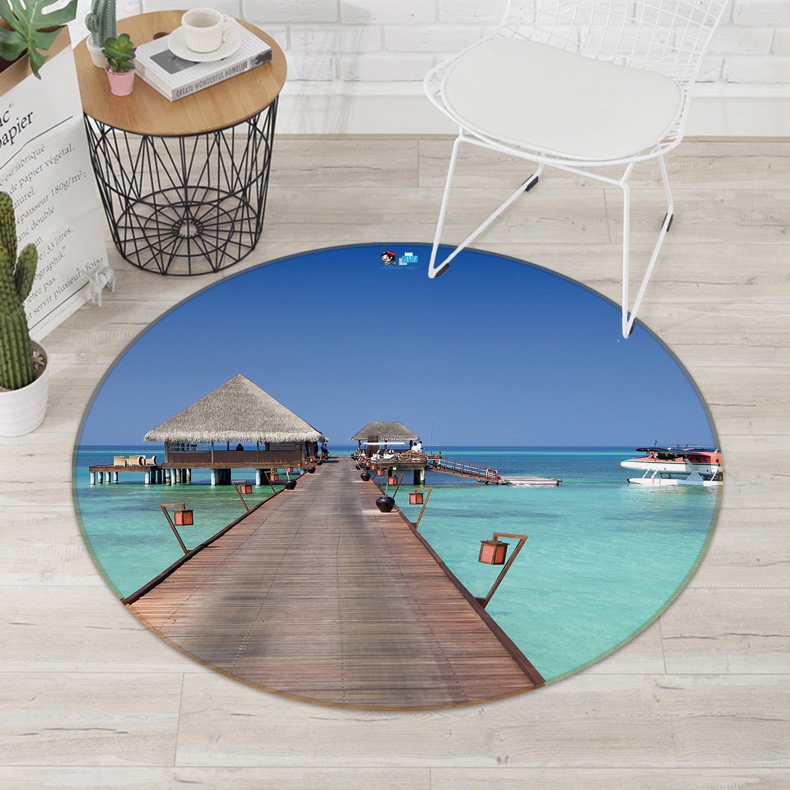 3D Sea Wooden Bridge 74049 Round Non Slip Rug Mat