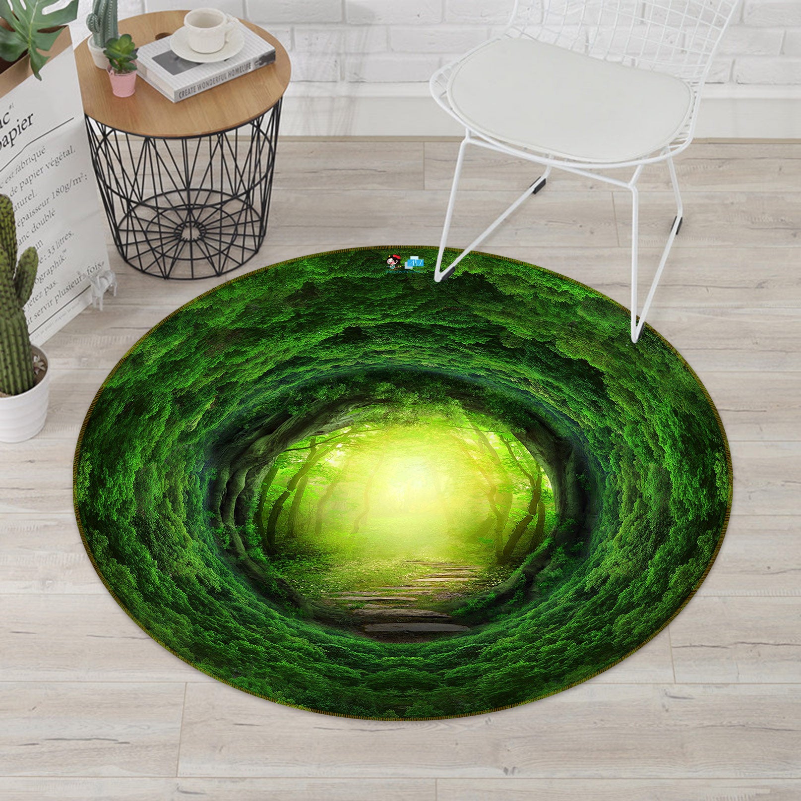 3D Green Tree Hole 80291 Round Non Slip Rug Mat
