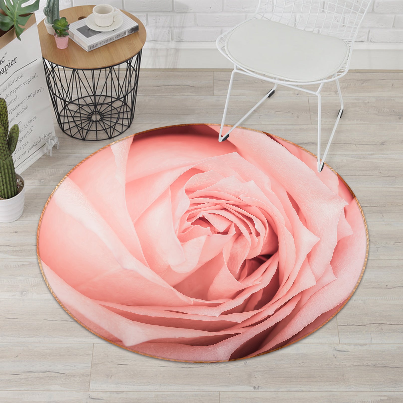 3D Pink Rose Flower 71196 Round Non Slip Rug Mat