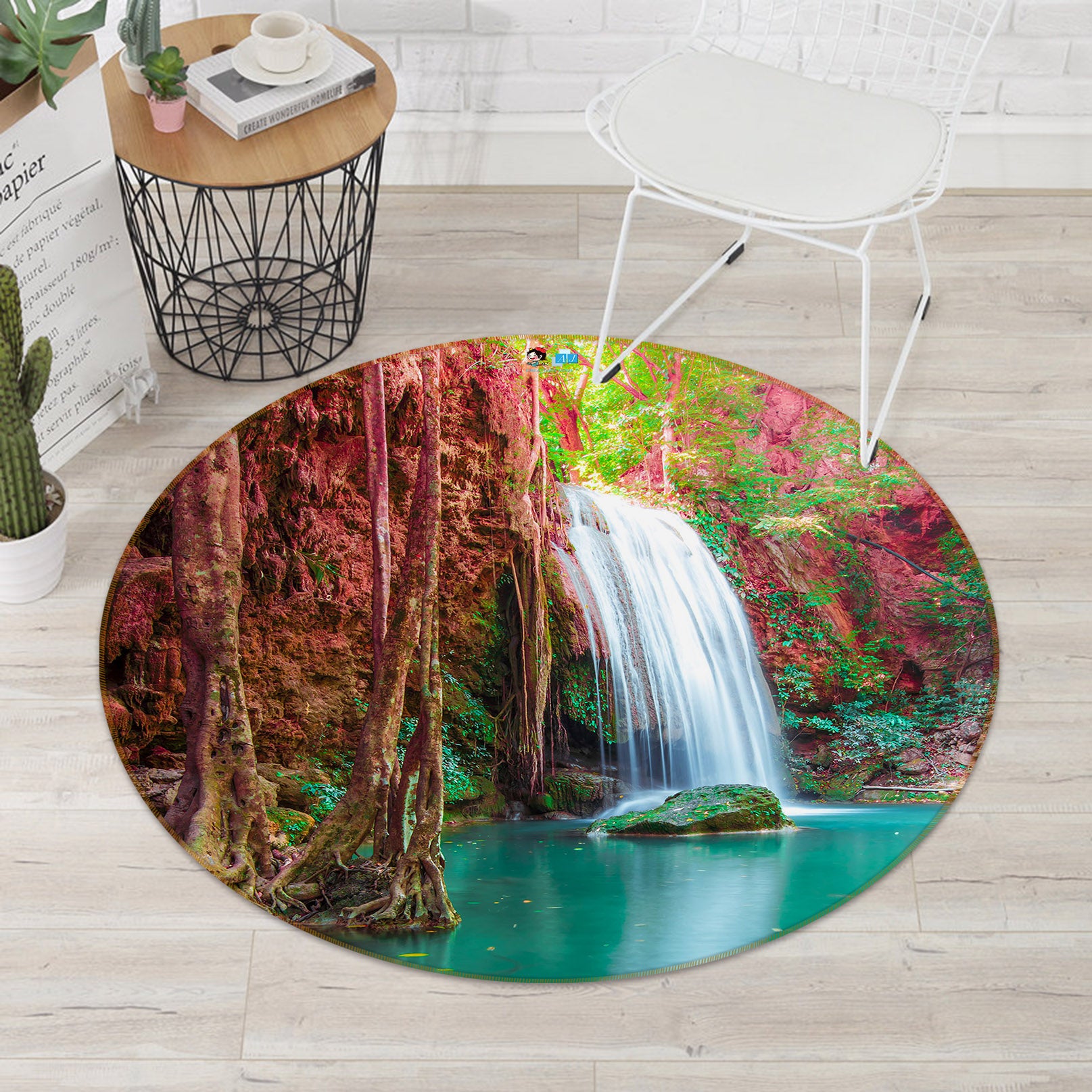 3D Waterfall 69124 Round Non Slip Rug Mat