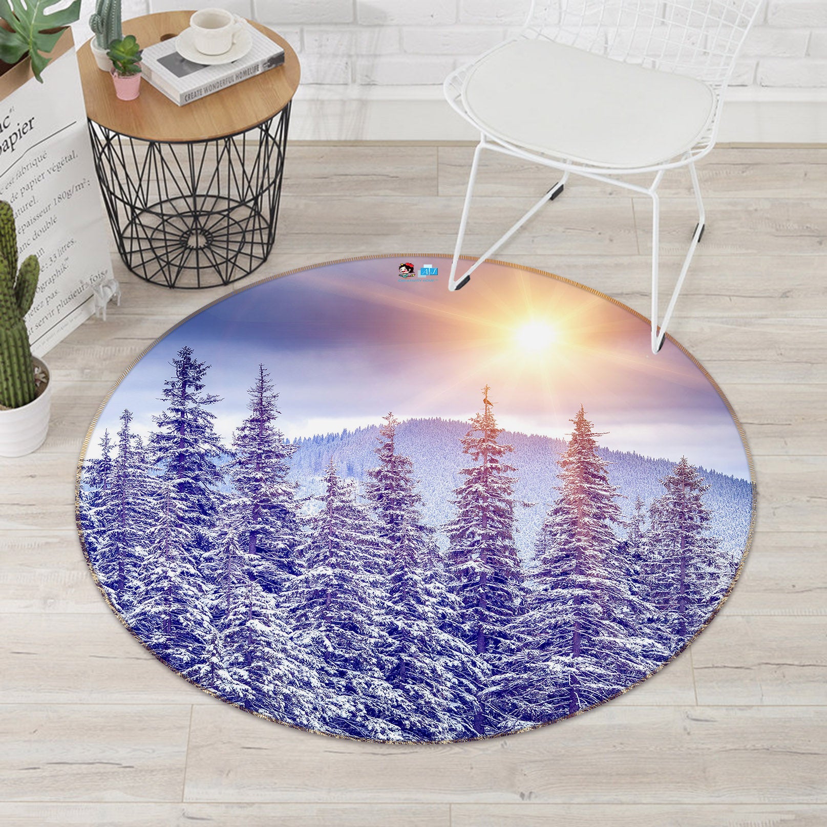 3D Snow Forest 75098 Round Non Slip Rug Mat