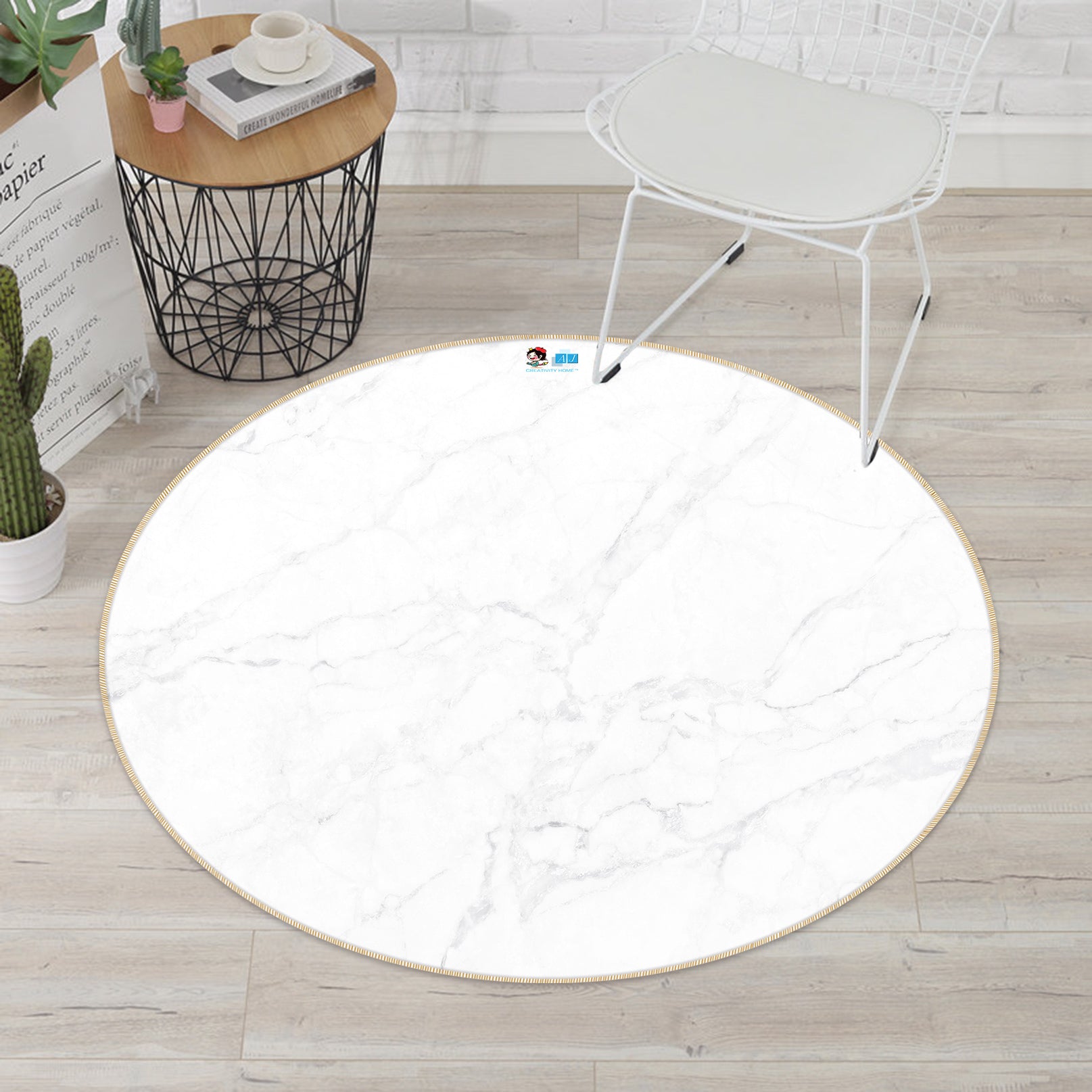 3D White Marble 72198 Round Non Slip Rug Mat