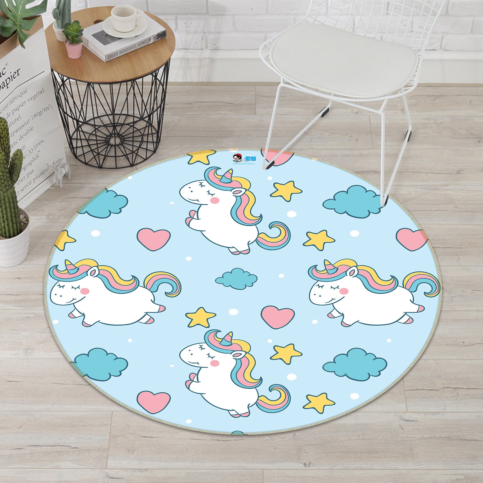 3D Unicorn Pattern 81123 Round Non Slip Rug Mat