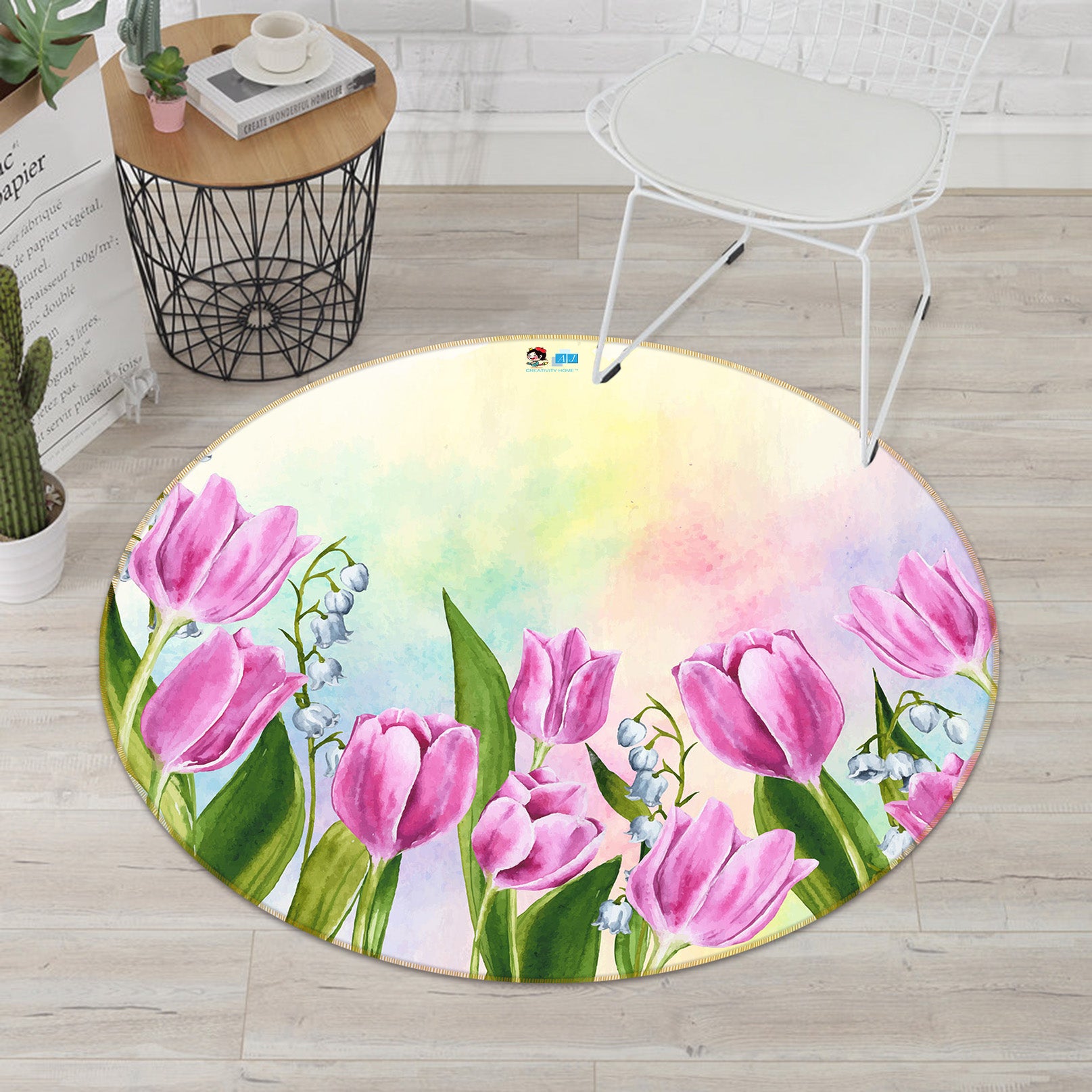3D Tulip Flowers 71283 Round Non Slip Rug Mat