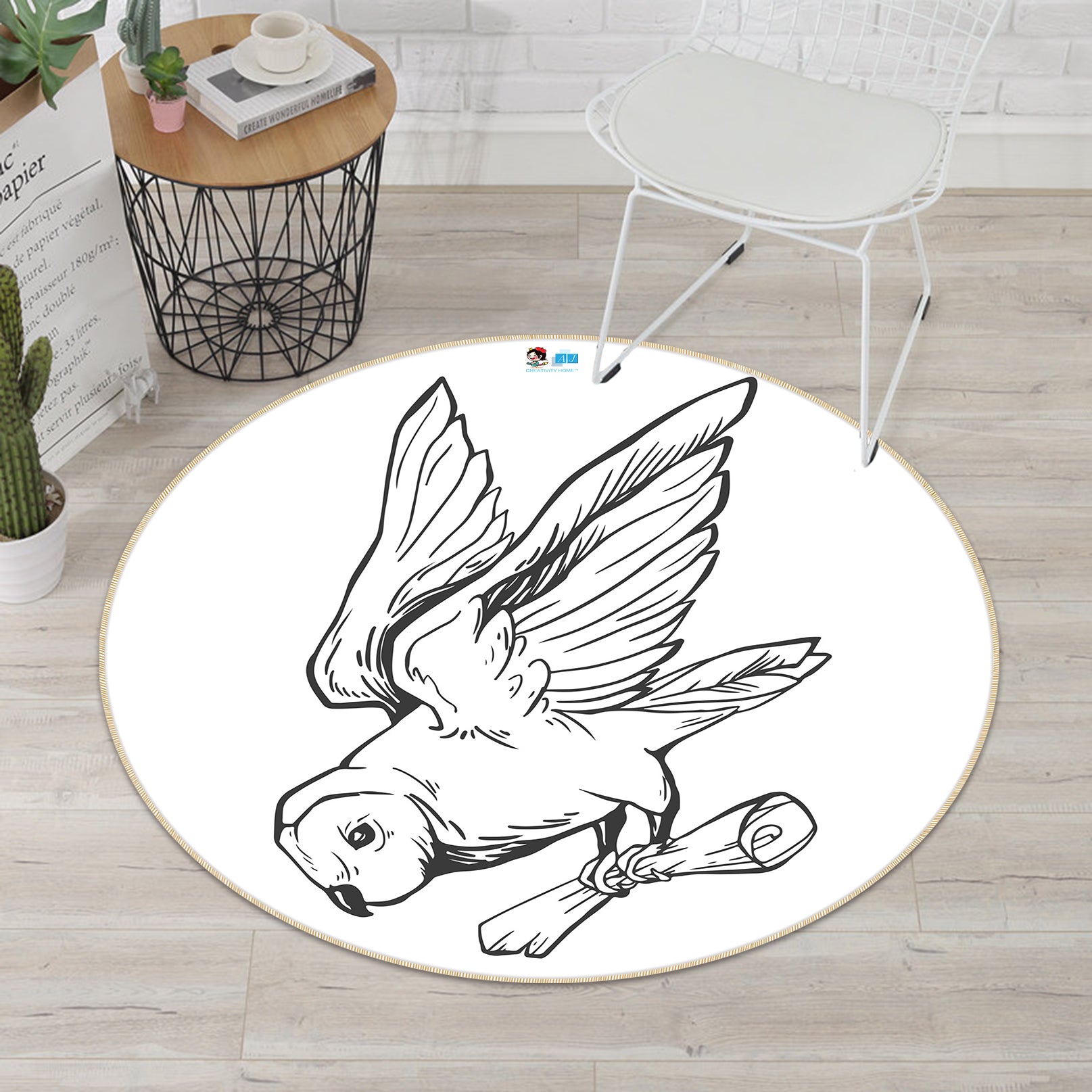 3D Black White Bird 72124 Round Non Slip Rug Mat
