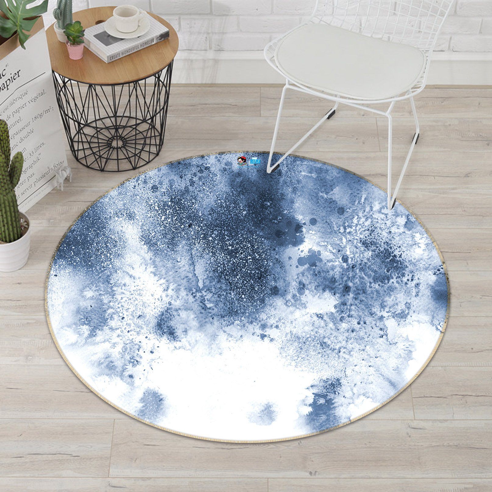 3D Blue Ink Dot 6855 Round Non Slip Rug Mat Mat AJ Creativity Home 
