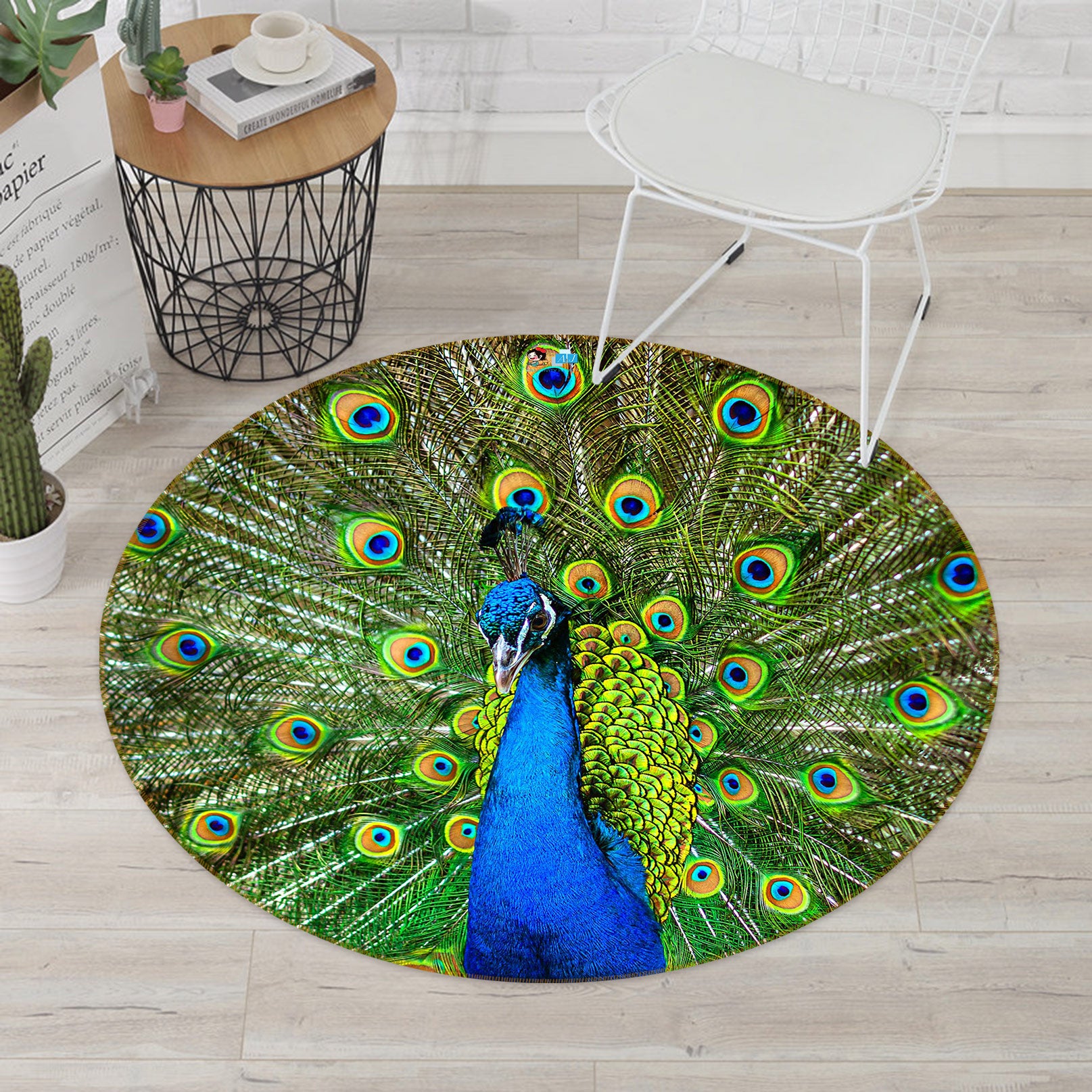 3D Peacock 81205 Round Non Slip Rug Mat