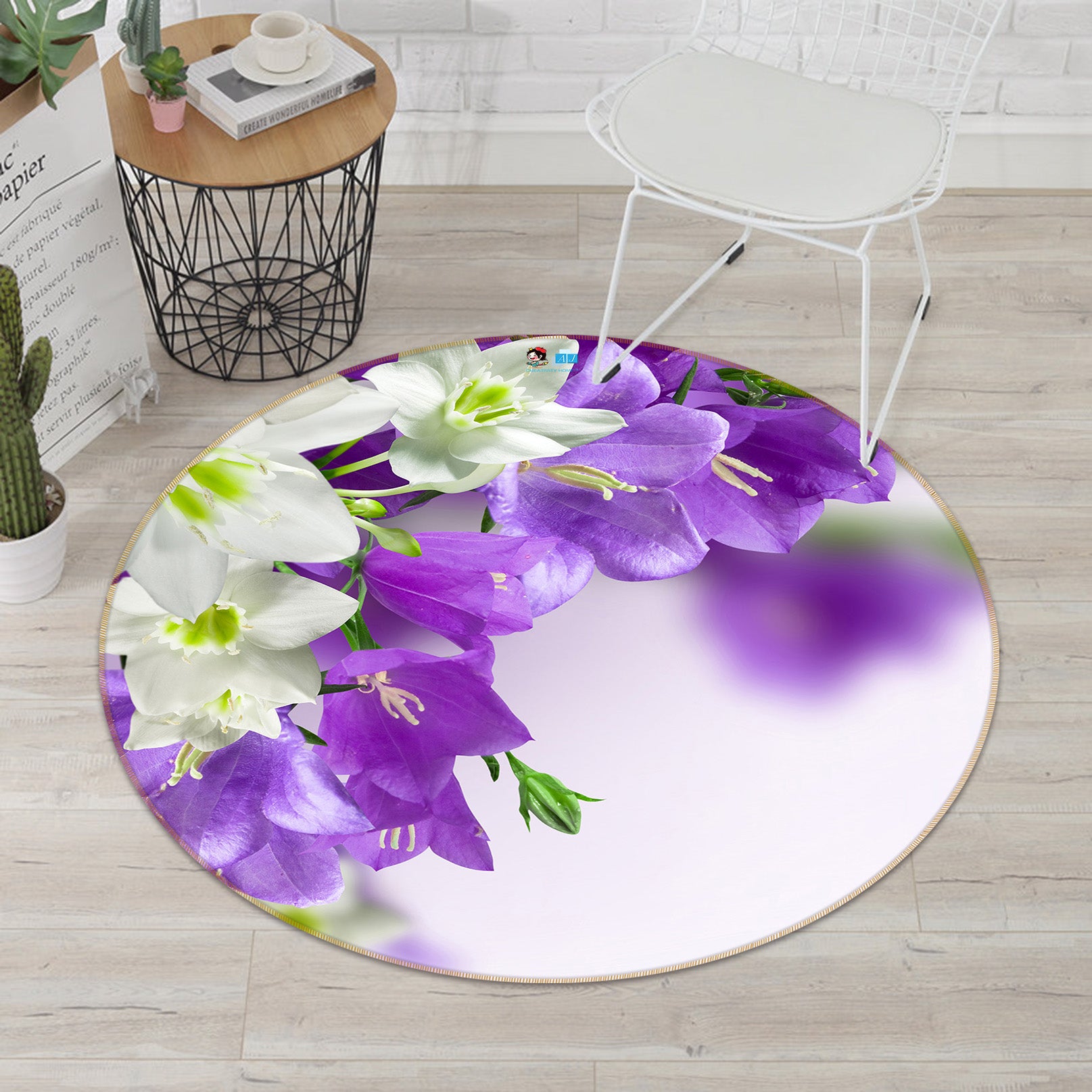 3D Purple Flowers 72059 Round Non Slip Rug Mat