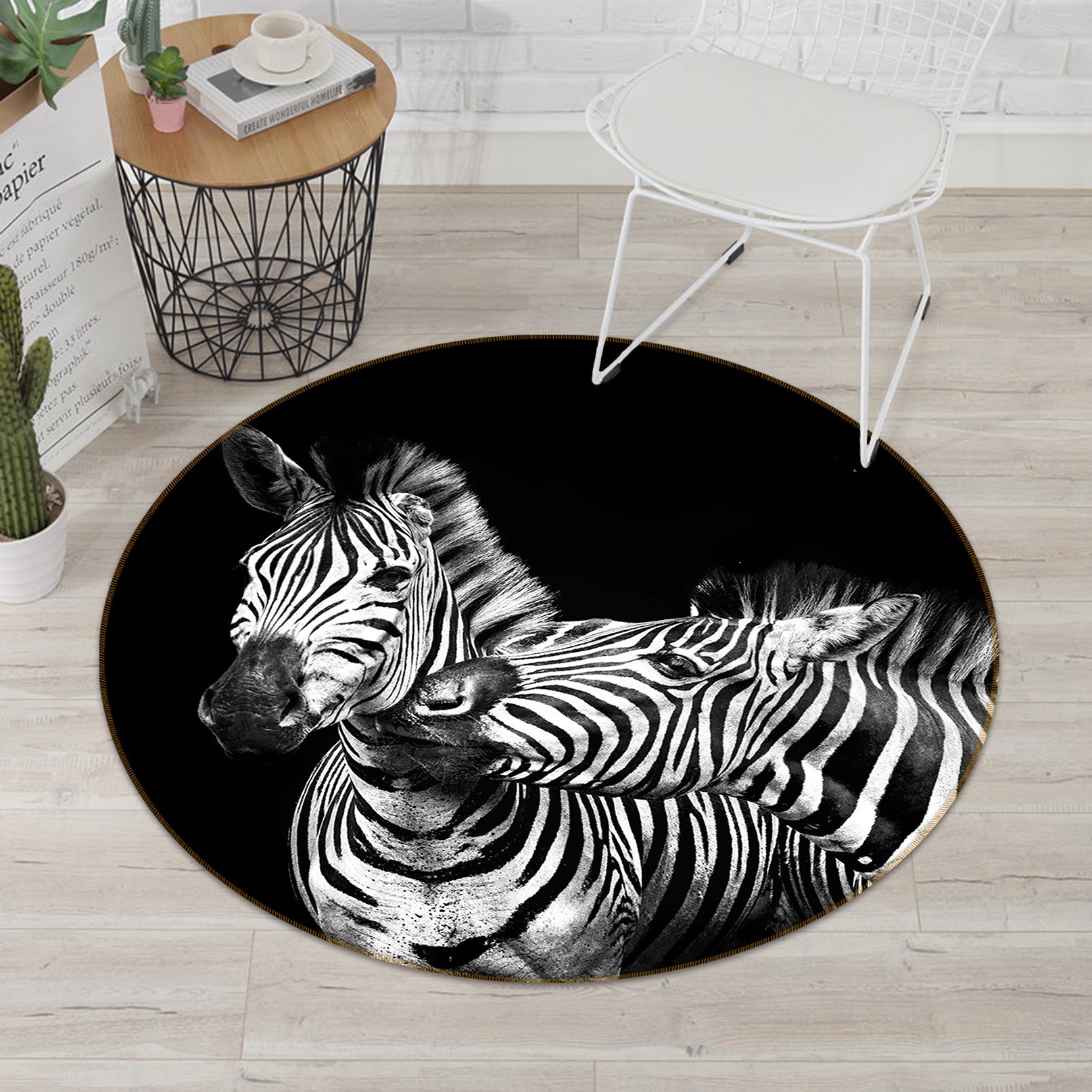 3D Black Gray Zebras 82294 Animal Round Non Slip Rug Mat