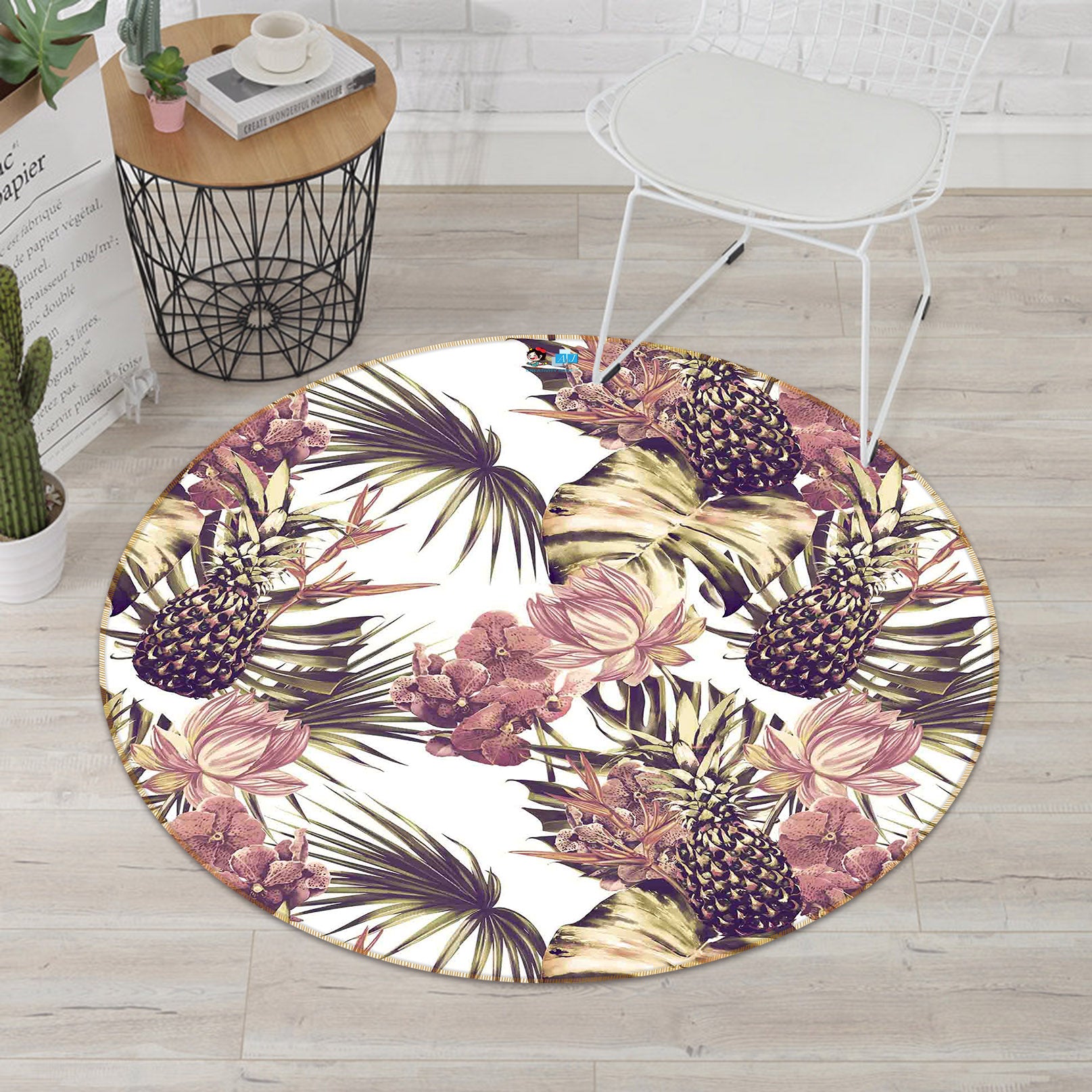 3D Pineapple 72118 Round Non Slip Rug Mat