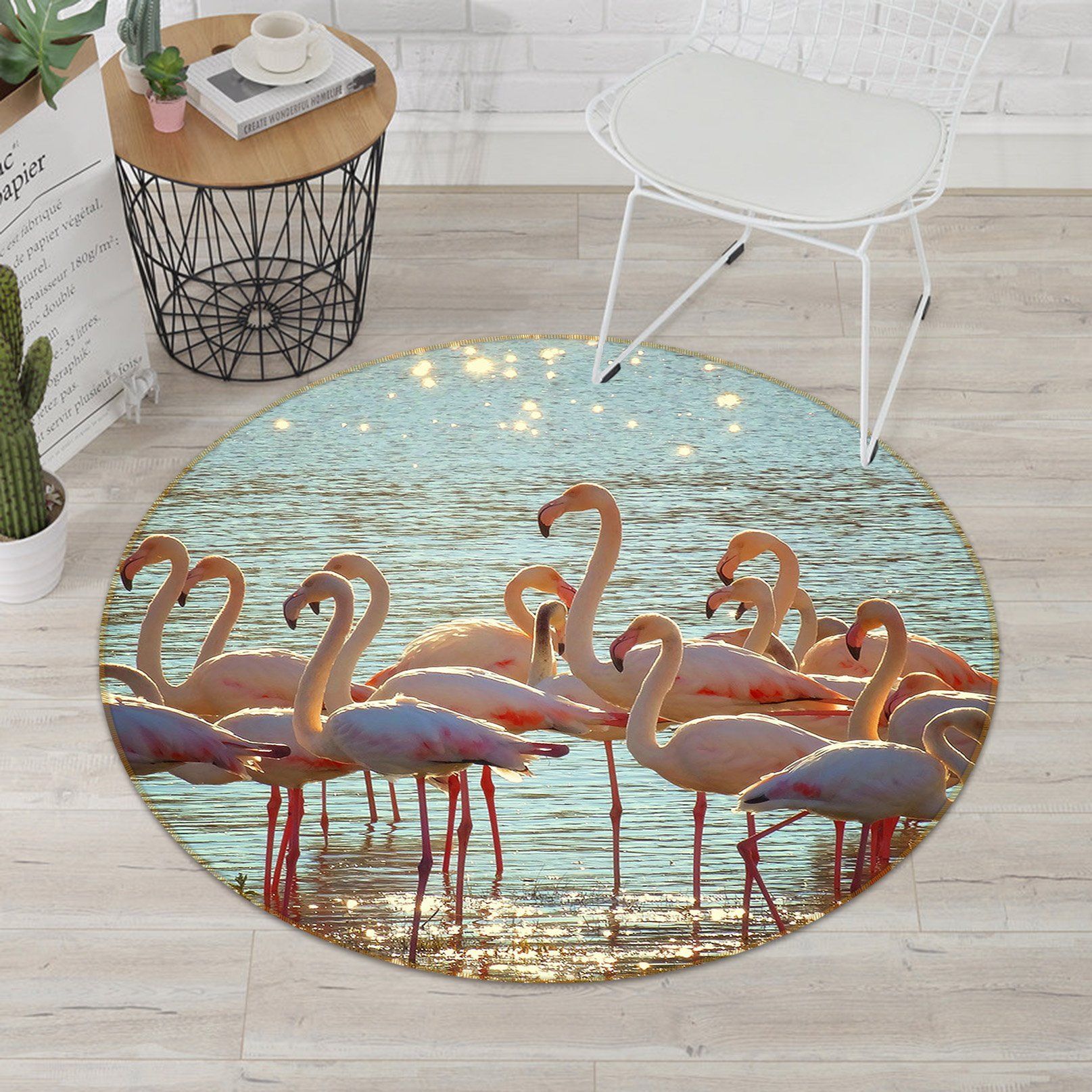3D Flamingo Group 041 Animal Round Non Slip Rug Mat Mat AJ Creativity Home 