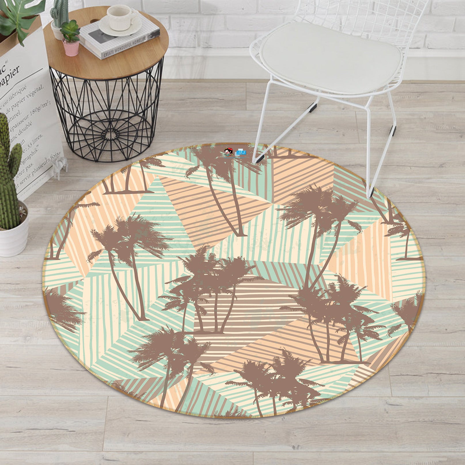 3D Coconut Tree Pattern 64176 Round Non Slip Rug Mat