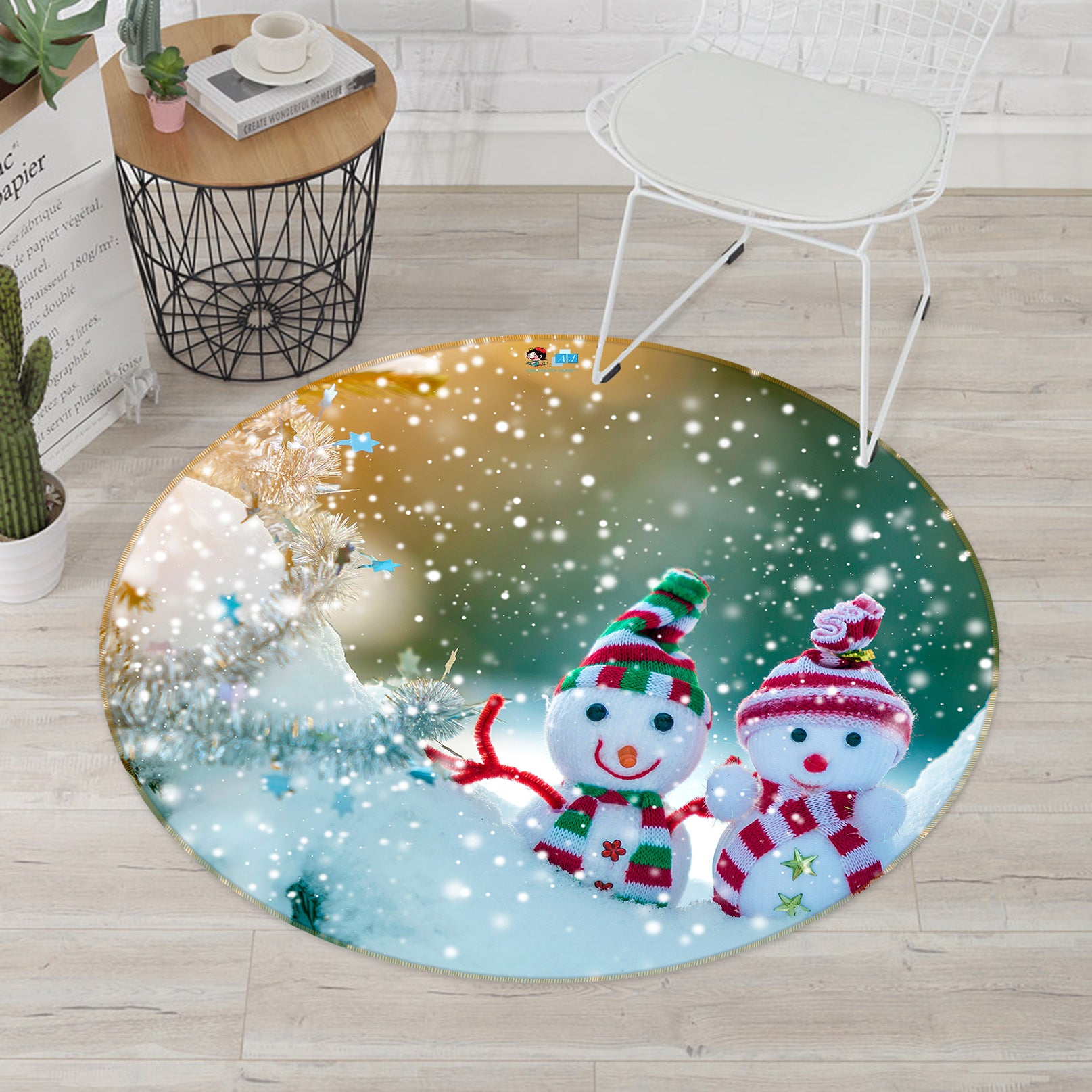 3D Snowman 54078 Christmas Round Non Slip Rug Mat Xmas