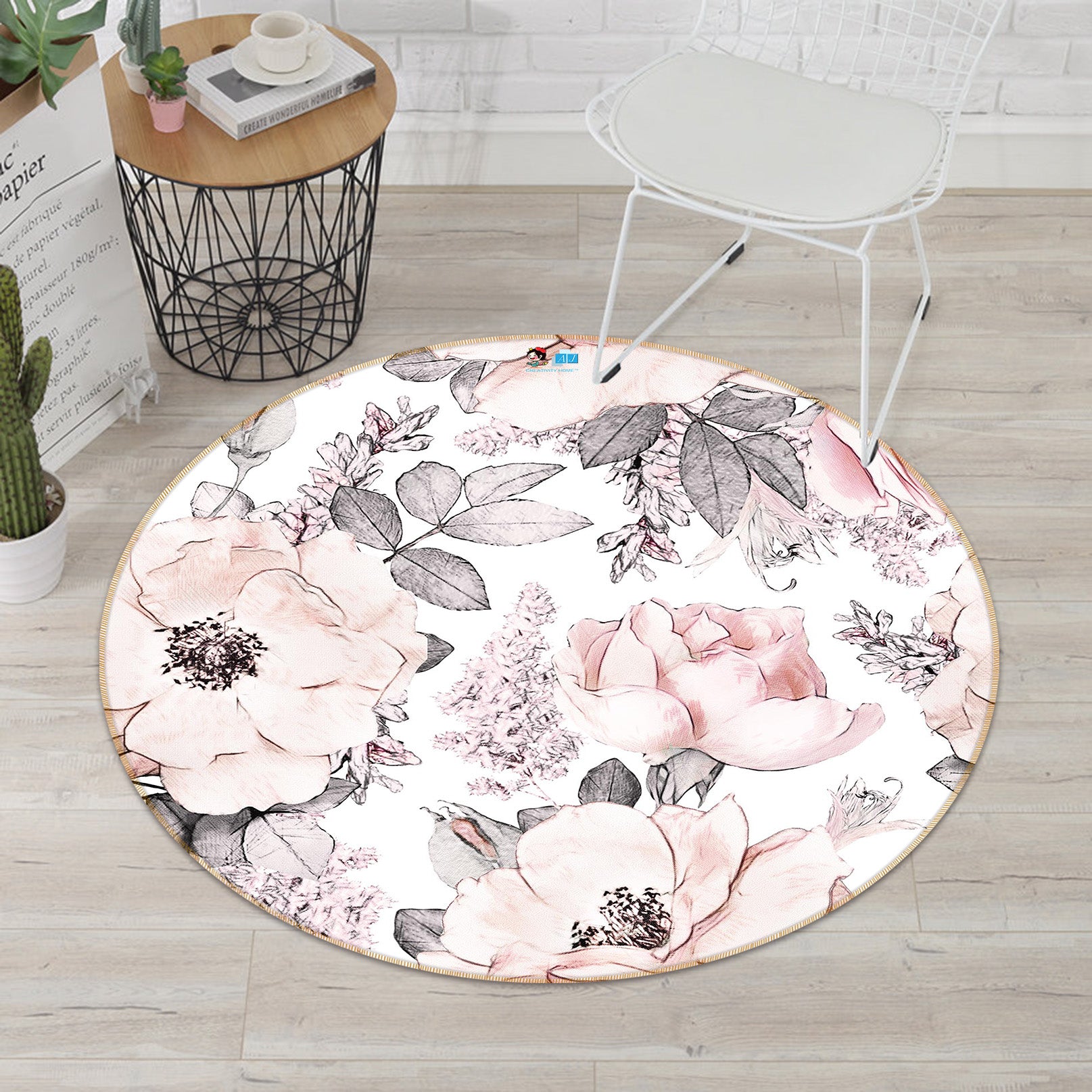 3D Pink Flowers 64156 Round Non Slip Rug Mat
