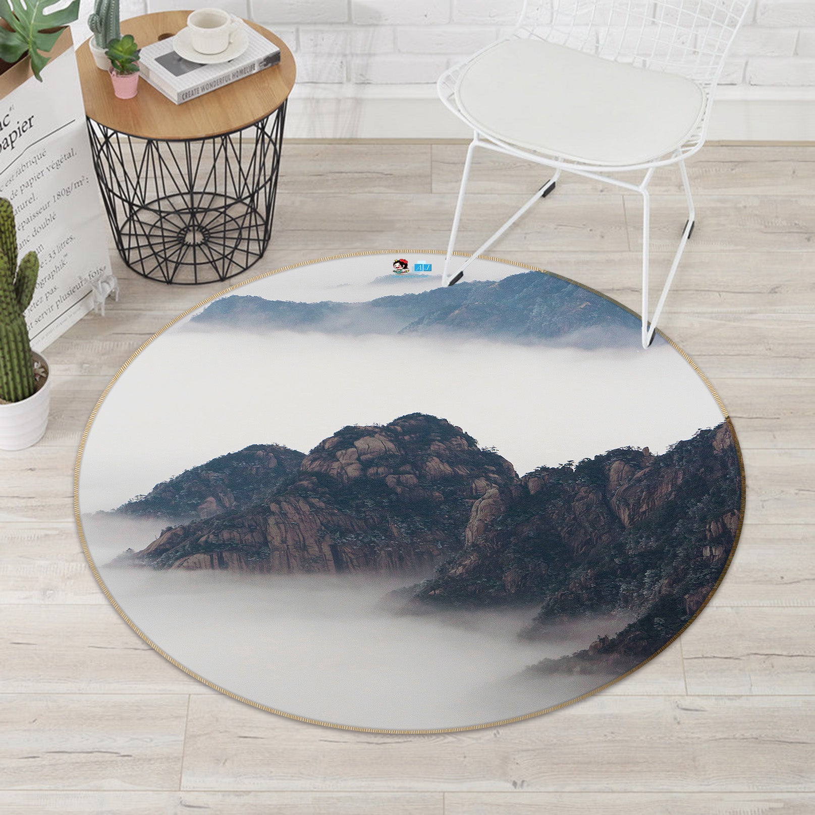 3D Mountains Cloud 69171 Round Non Slip Rug Mat