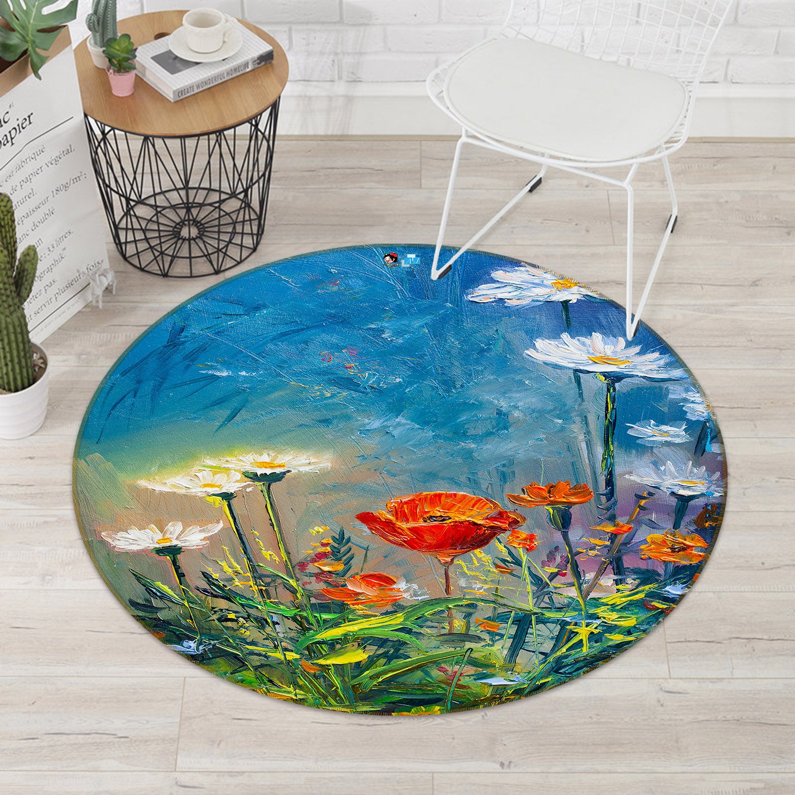 3D Flowers 69070 Round Non Slip Rug Mat
