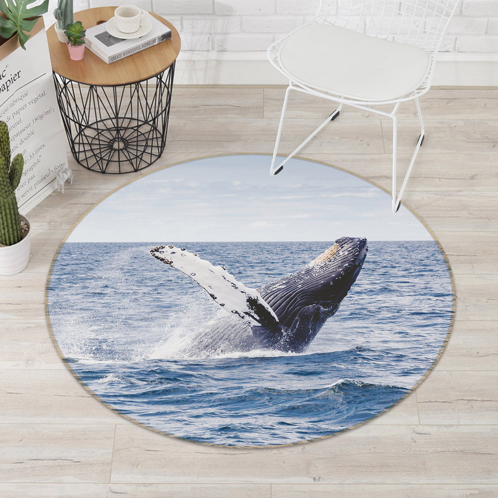 3D Humpback Whale 81295 Animal Round Non Slip Rug Mat
