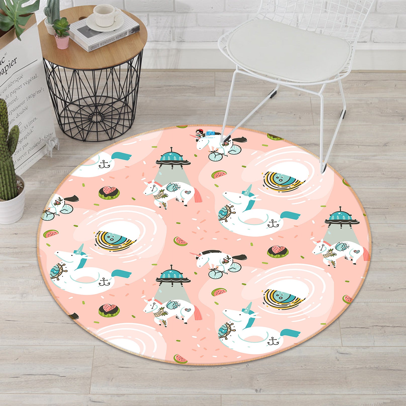 3D Unicorn Pattern 81102 Round Non Slip Rug Mat