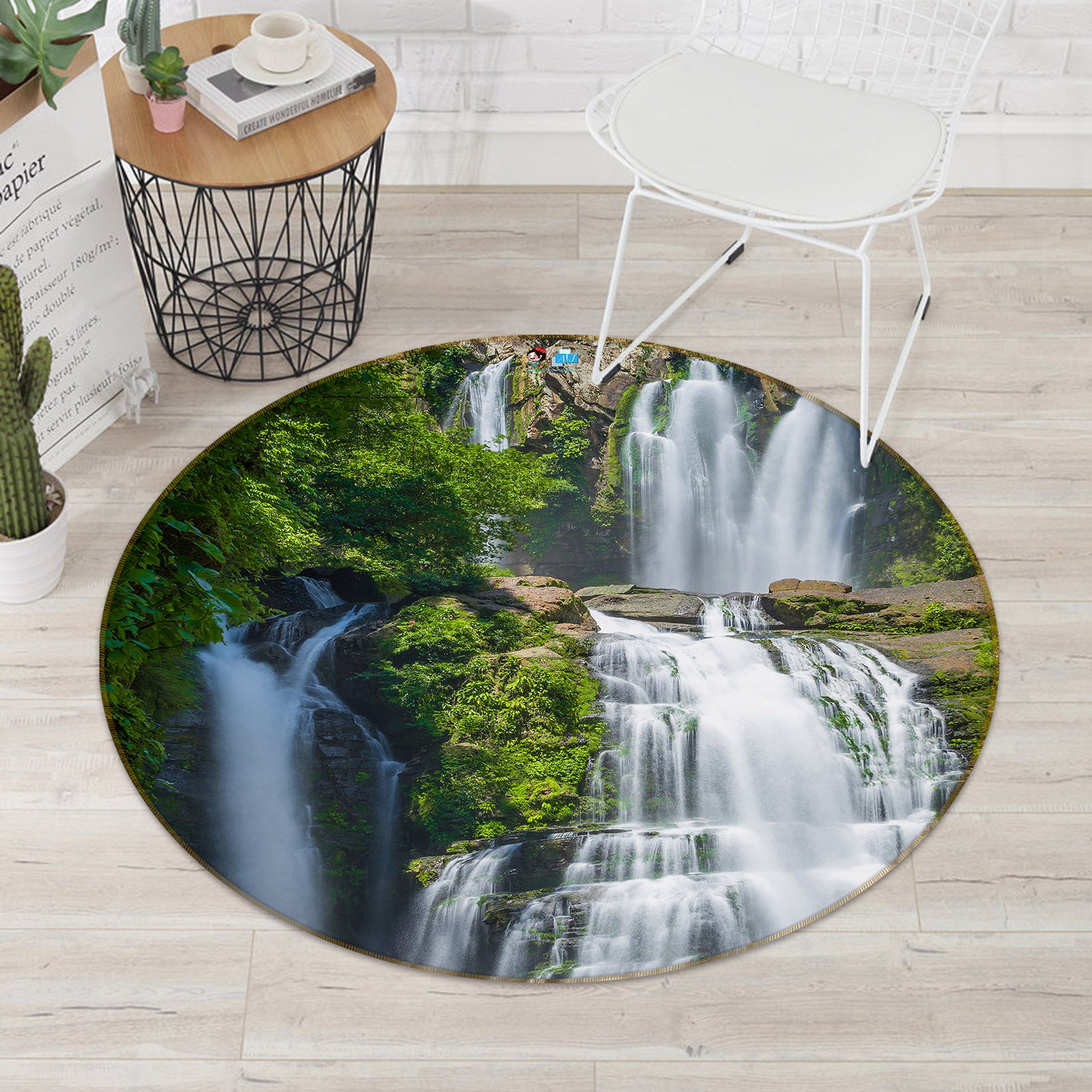 3D Mountain Waterfall 69129 Round Non Slip Rug Mat